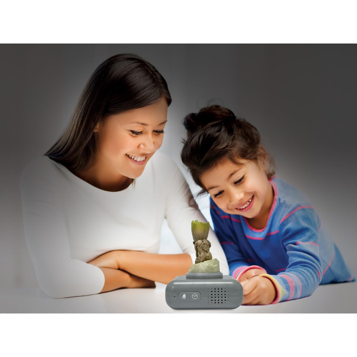 Lexibook, Marvel Guardians of the Galaxy, Groot Night Light Alarm Clock, Sounds and Melodies, Backlit LCD Screen, Illuminated, Snooze, Grey/Brown, RL800GG