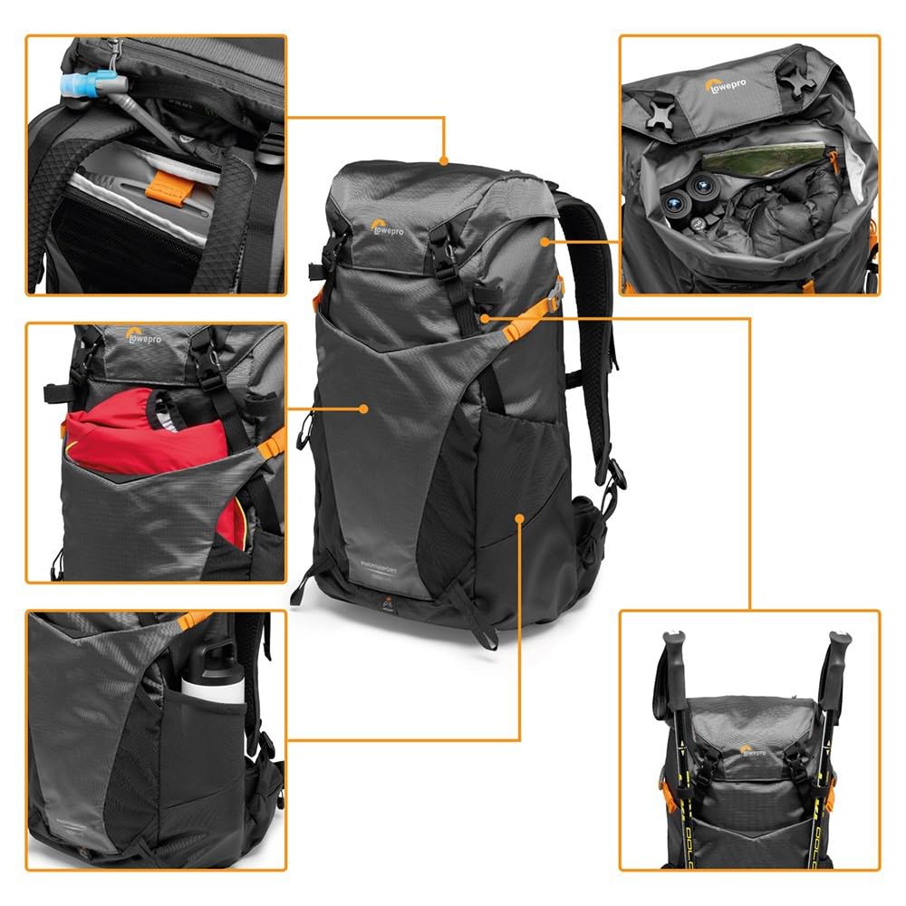Lowepro PhotoSport BP 15L AW III, rucsac pentru cameră de tip Wander, pentru camere mirrorless, acces lateral, inserție pentru cameră detașabilă și sistem de curea pentru accesorii, gri, compatibil cu Sony α6000 - LP37339-PWW