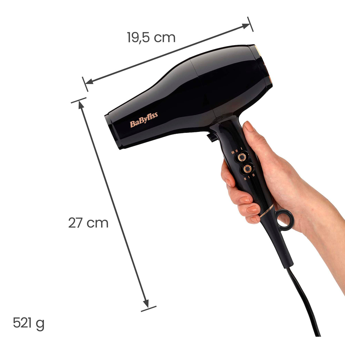 BaByliss Hair Dryer Pro Power – Powerful 2300W Hair Dryer, Professional Salon AC Motor, Anti-Frizz Ion Technology, 3 Heat Settings & 2 Speed Levels, Black, D5245E