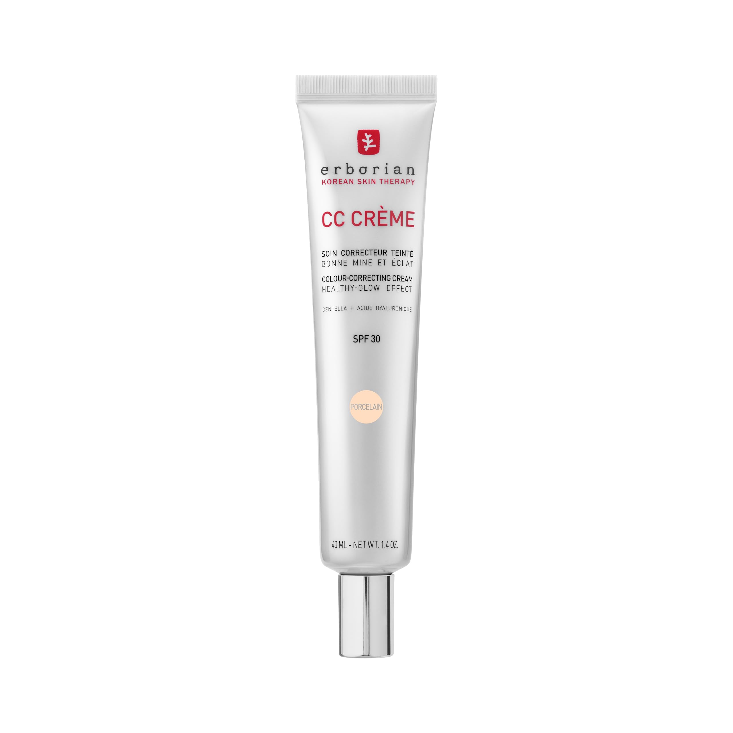 Erborian - CC Crème with Centella Asiatica - High-Definition Illuminating Facial Cream and Make-up - Sun Protection SPF 30 - Korean Cosmetics - Porcelain 40 ml - 6AA10533