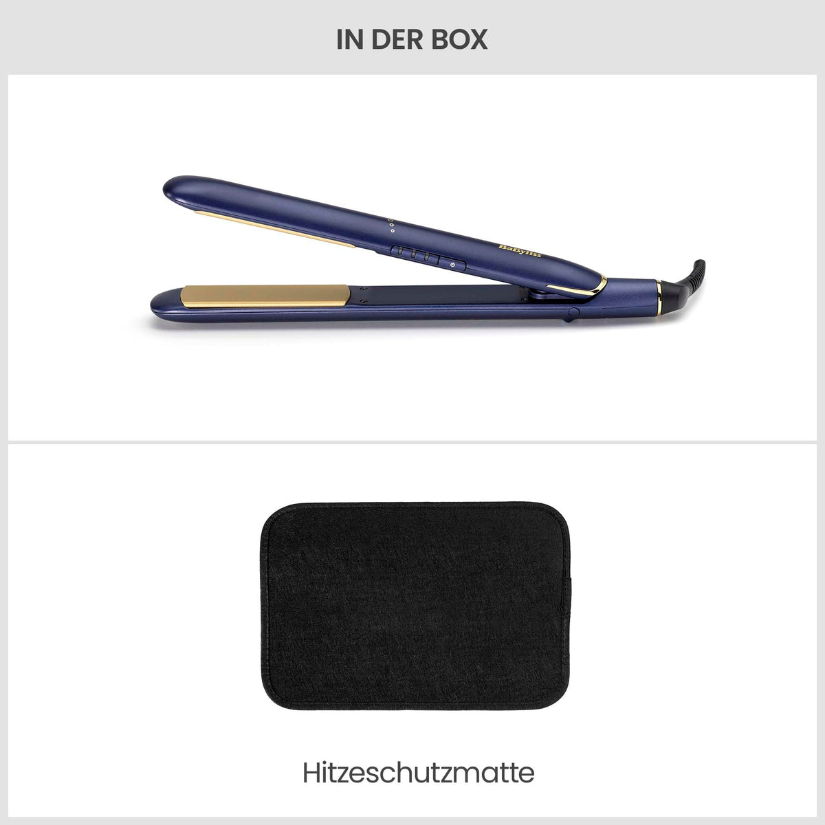 BaByliss Midnight Luxe Straightener - Titanium Ceramic Floating Plates for smooth gliding, quick heating in 30 seconds, 3 temperature settings up to 235°C, suitable for worldwide use, model 2516PE.
