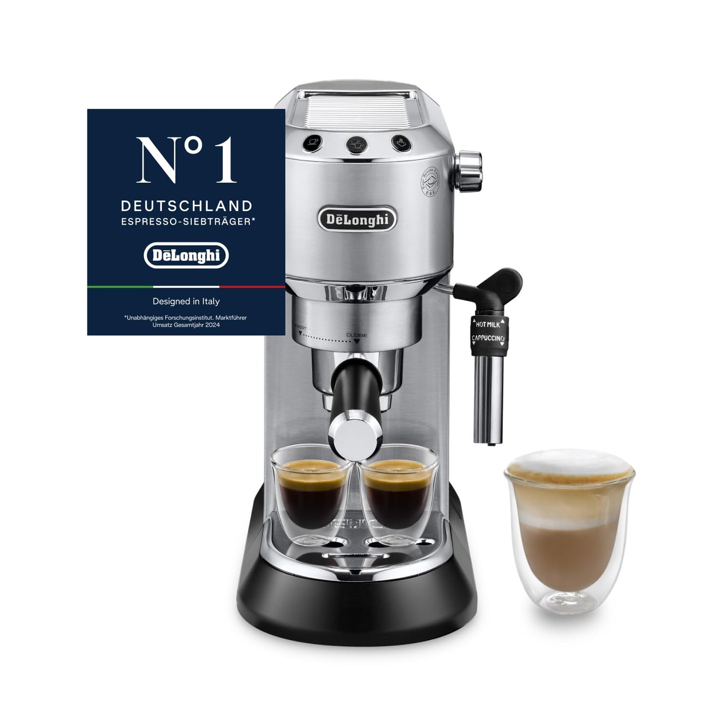 De'Longhi Dedica Style - Perfetto compact portafilter machine espresso machine with buttons, manual milk frother for espresso and cappuccino, ESE pad suitable, 15cm wide, metal (EC685.M) - 0132106324
