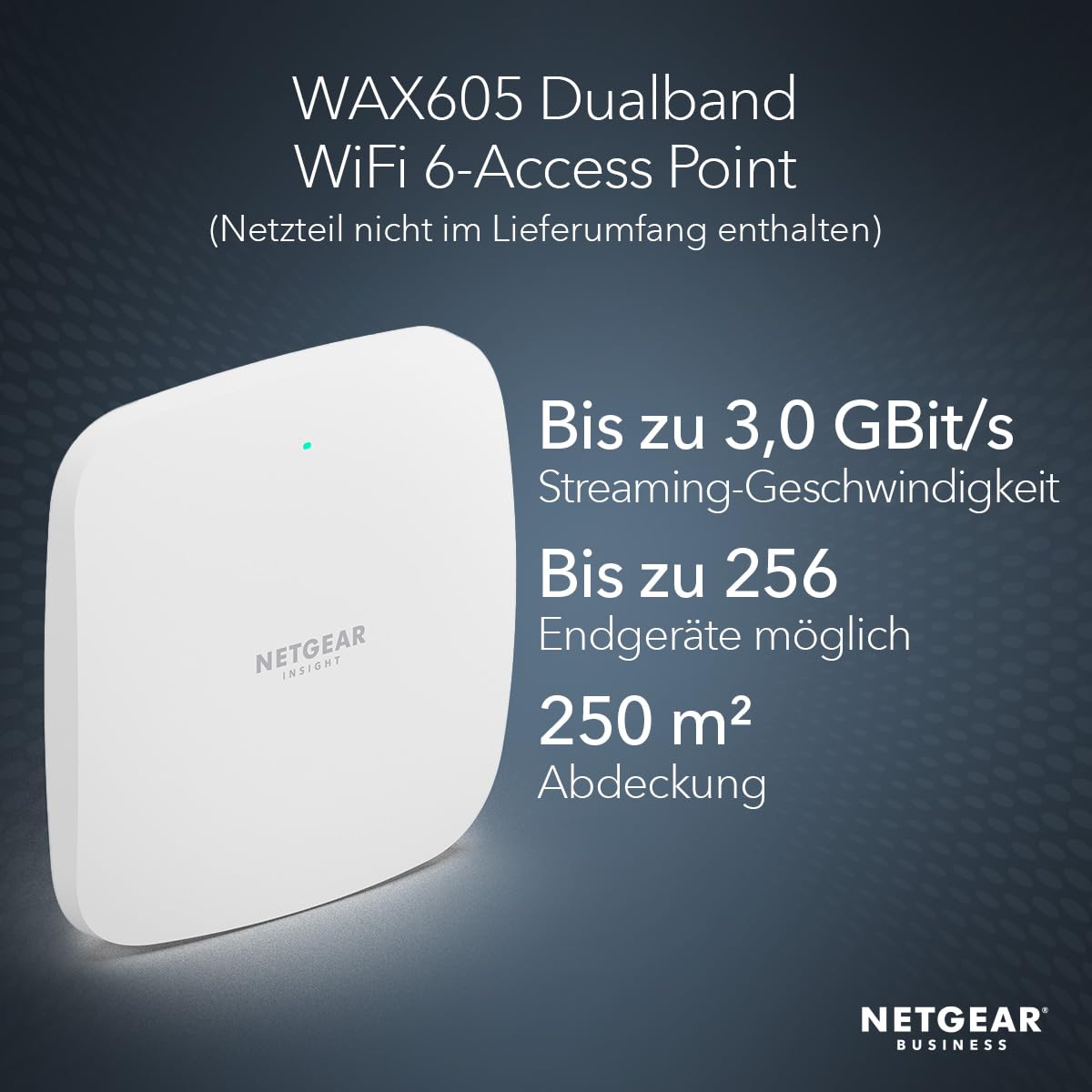 NETGEAR Wireless Access Point (WAX605) – WiFi 6 Dualband AX3000 speed | Supports up to 256 client devices | 802.11ax | Mesh | Power supply via PoE or power adapter - WAX605-100EUS