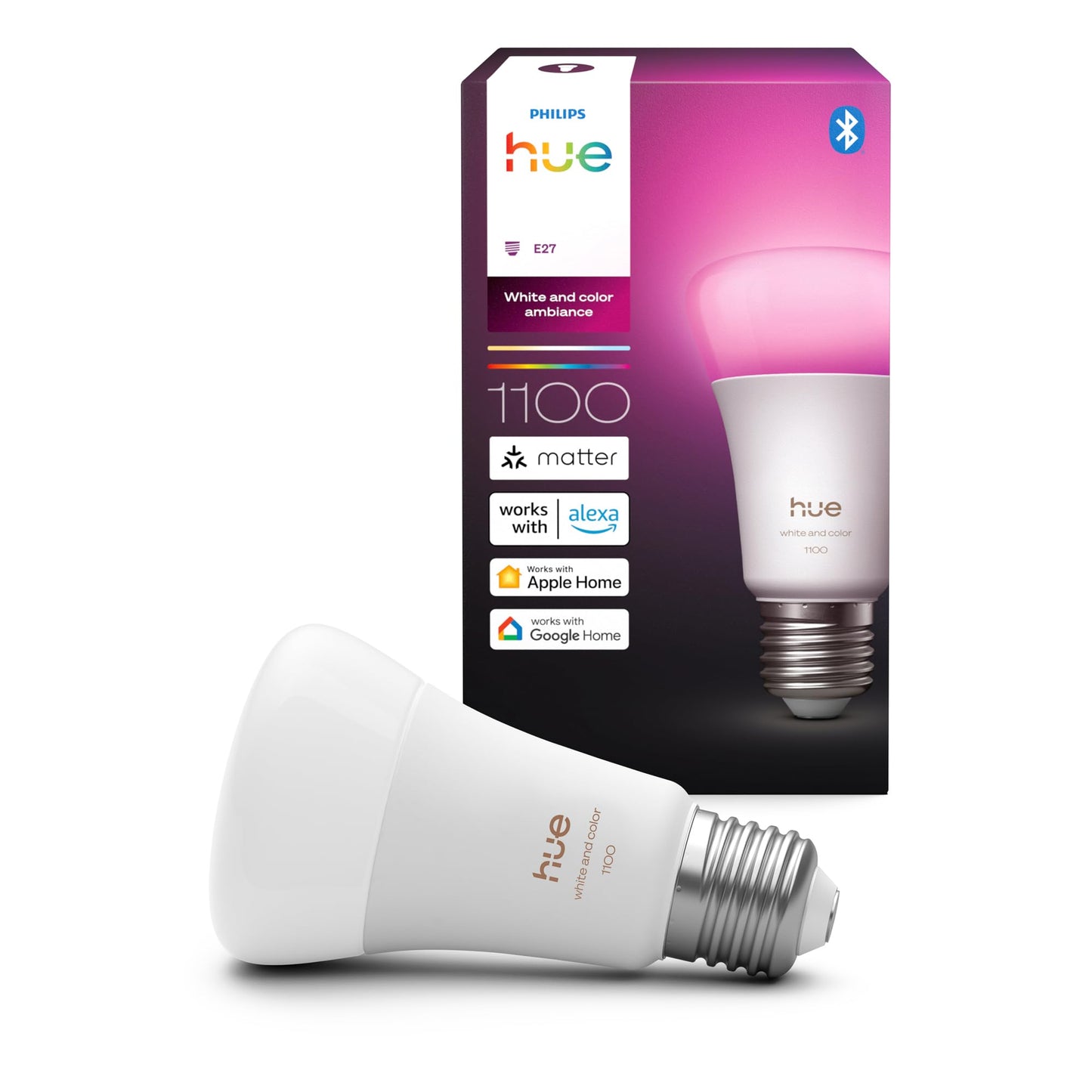 Philips Hue White & Color Ambiance E27 LED light bulb, 1100lm, 16 million colors, dimmable LED light, bulb controllable via app and voice, compatible with Amazon Alexa, pack of 1, new generation - 929003853501