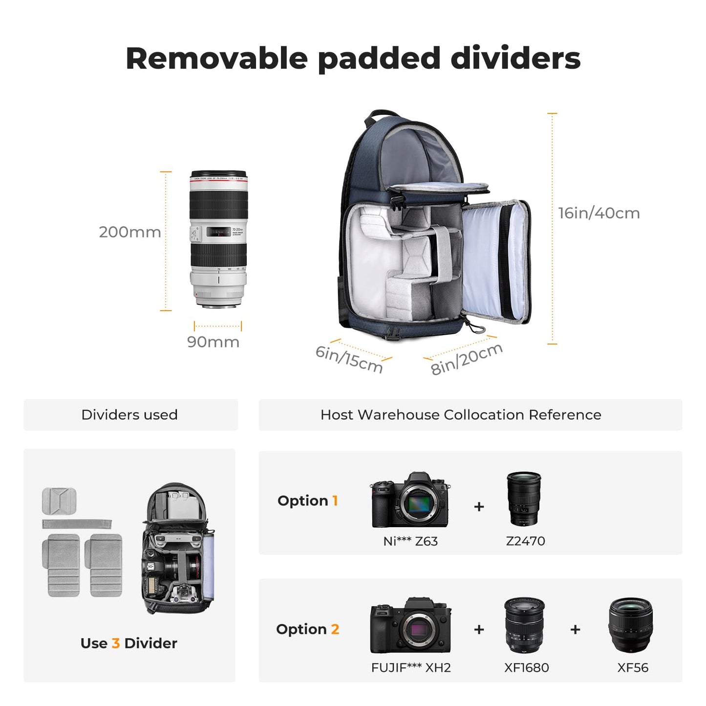 K&F CONCEPT Camera Shoulder Bag Waterproof Camera Travel Bag Photo Backpack Camera Shoulder Bag Quick Access Photo Backpack Black - KF13.141JP