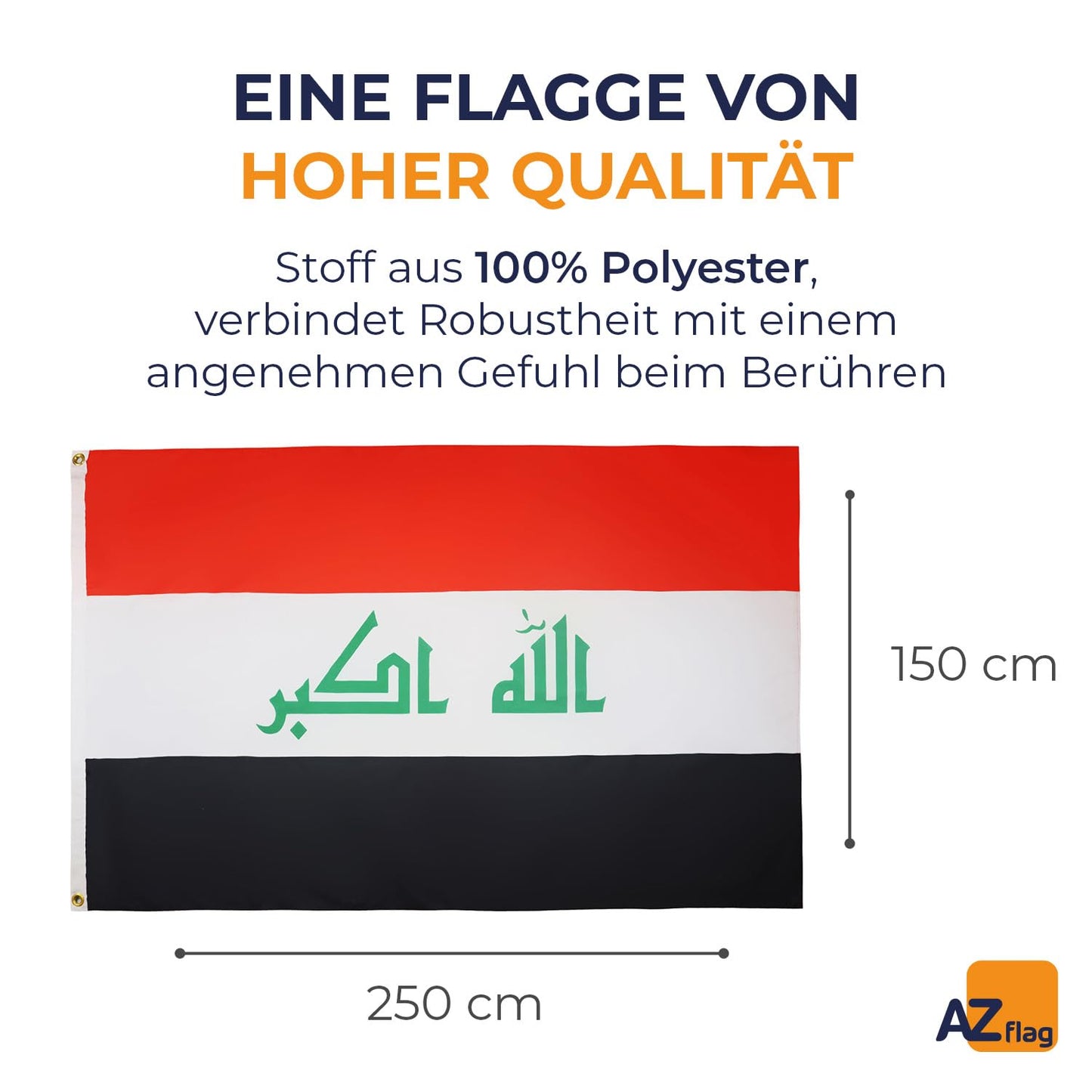 AZ FLAG - Iraq Flag - 250x150 cm - Iraqi Large Flag 100% Polyester with Brass Eyelets - 300g - K_98