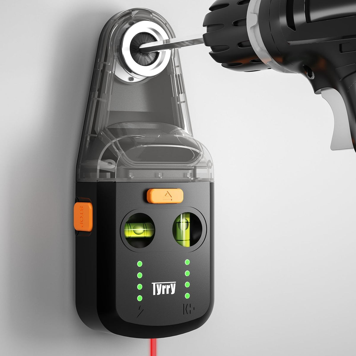 Tyrry 4-in-1 Laser Level with Cross Level, Drill Dust Collector, Wall Mount, Electronic Vacuum Suction Cup, Leveling Tool Perfect for Hanging Pictures, Painting, and Home Renovations - DC10