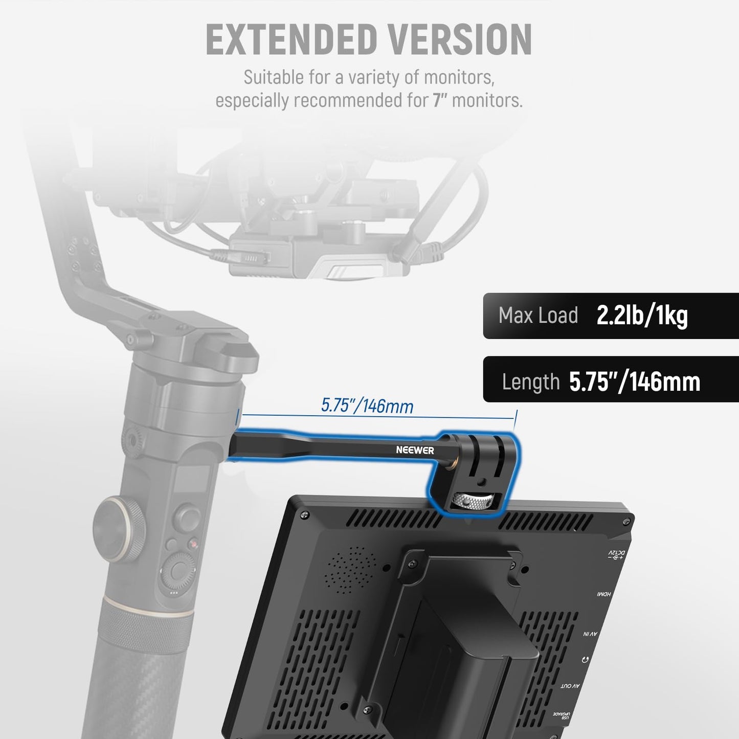 NEEWER Adjustable Monitor Mount, 360° Rotating Camera Monitor Mount with 1/4 Inch Thread, Compatible with DJI RS4 Pro RS3 RS2 RSC2 ZHIYUN Crane 2S Crane 3 3S WEEBILL-S MOZA Gimbals, GA005 - 10102340