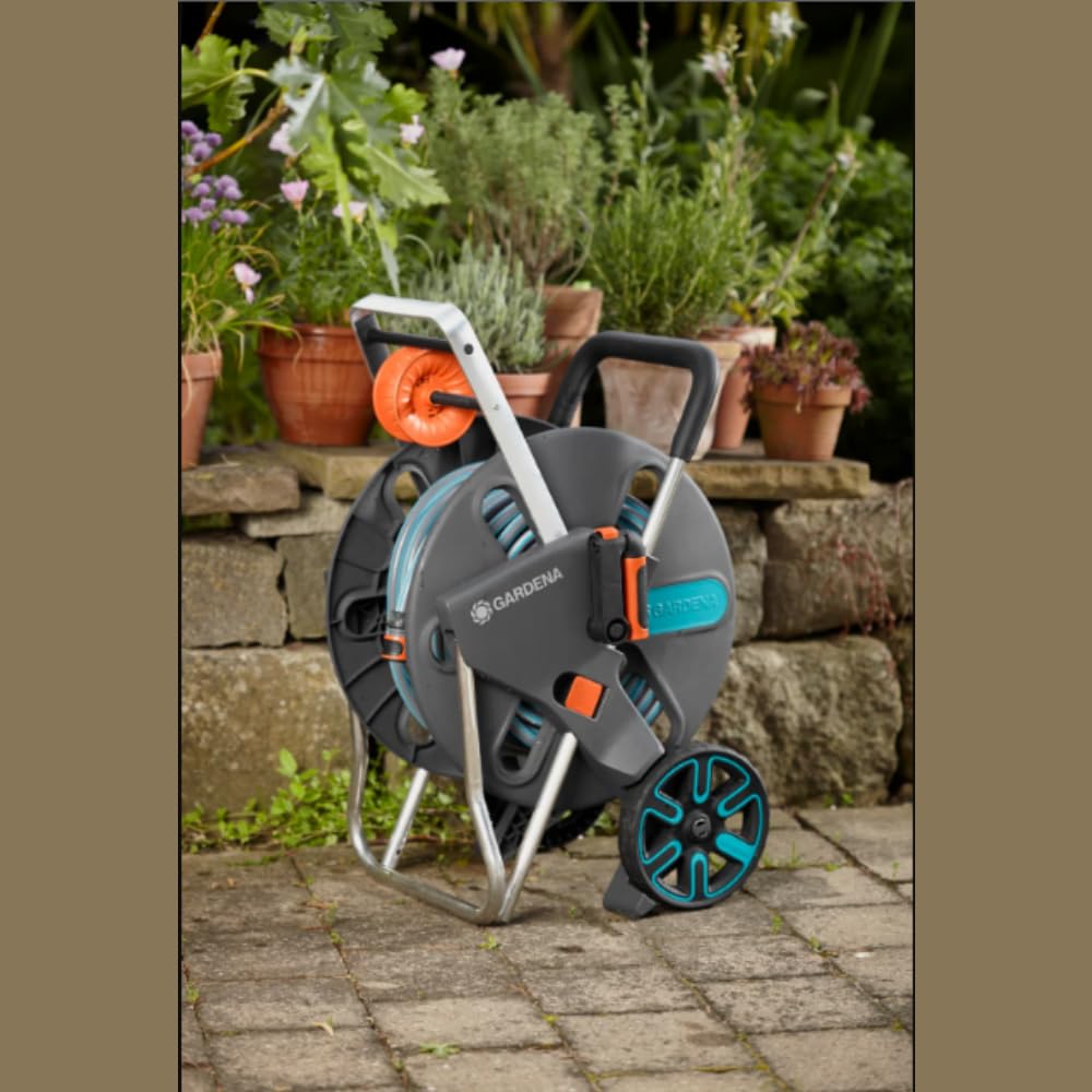 Gardena CleverRoll L Easy: cărucior pentru furtunuri cu o capacitate de până la 100 m, deosebit de stabil, cu ghidaj confortabil pentru furtun într-un cadru metalic robust, opritor de picurare, asamblare fără scule (18520-88) - 18520-20