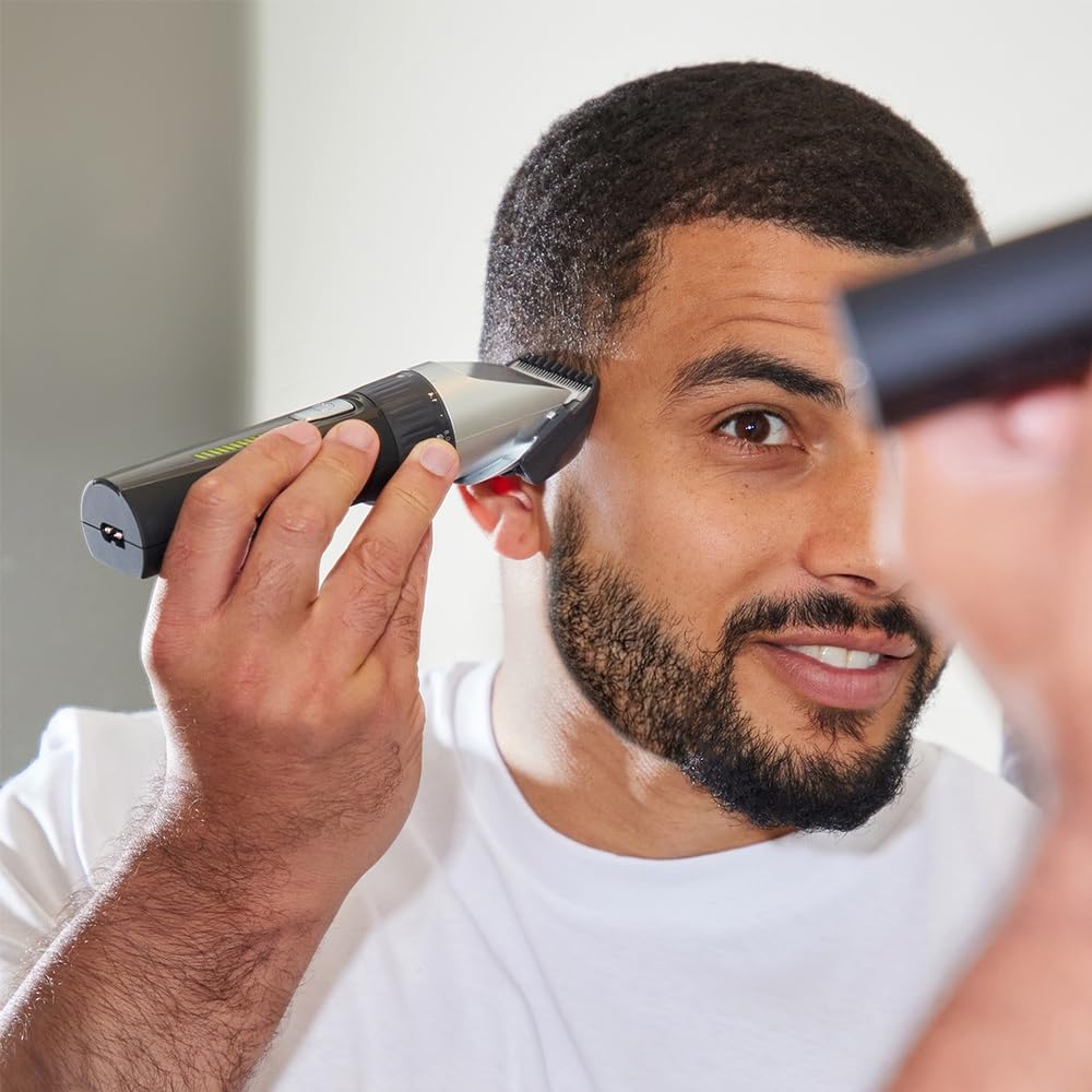Remington Hair Clipper Professional [self-sharpening ceramic blades/0.8-40mm/precision adjustment] Hair Clipper Set (10 attachment combs, corded/cordless operation, lithium, aluminum case, hairdresser cape) HC5811