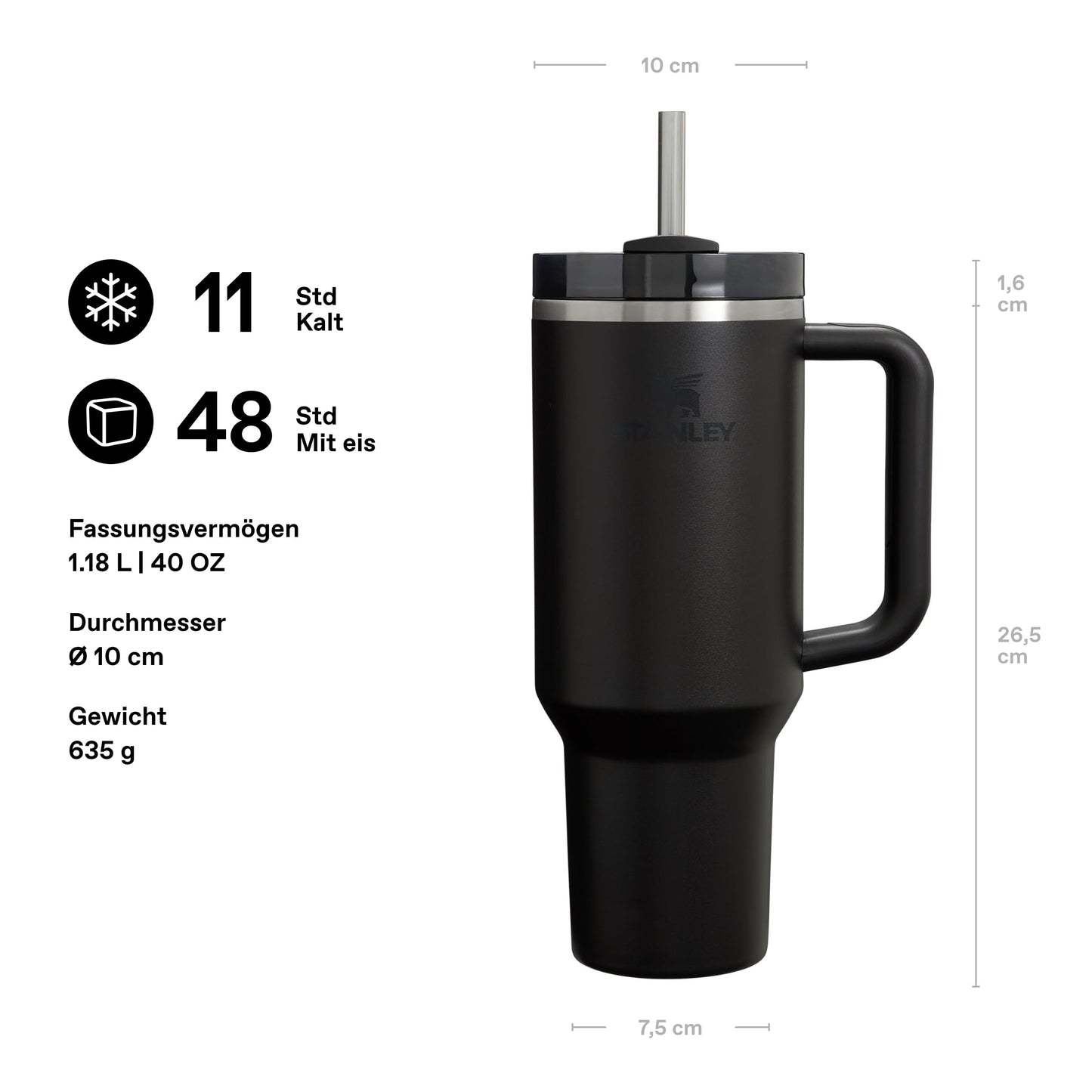 STANLEY 1913 Quencher H2.0 Flowstate Drinking Bottle with Straw 1.2L - Thermo Mug Cools 11 Hours - 48 Hours Ice Cold - Dishwasher Safe - Thermos Bottle BPA Free - Drinking Cup - Black 2.0 - 100000144325