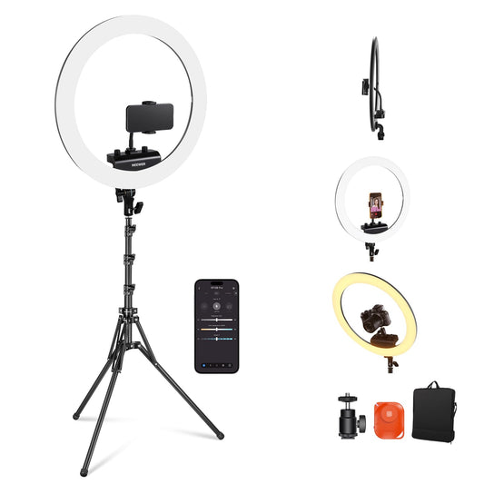 NEEWER Professional Ring Light with Stand and Phone Holder, 18" Ultra Thin, 45W 2900K-7000K TLCI98, Remote Shutter and App Control, Softer Lighting for Make Up Live Stream TikTok, RP18B Pro - 10103018