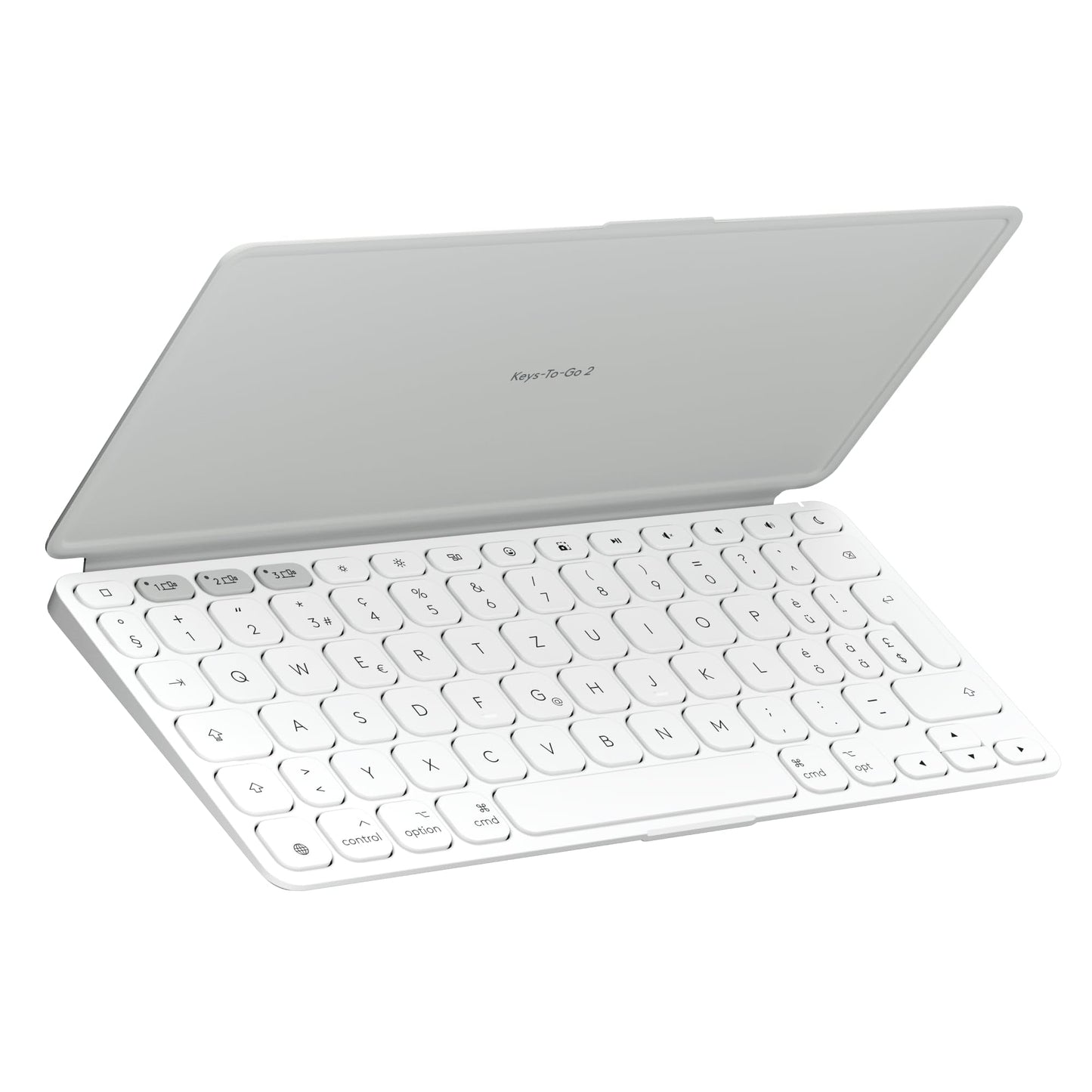 Logitech Keys-to-Go 2, mobile Bluetooth keyboard for tablets with integrated protective cover, slim, wireless keyboard for Windows, Android, Linux, iPad, iPhone, Mac, Apple TV, DEU QWERTZ - light gray - 920-012965
