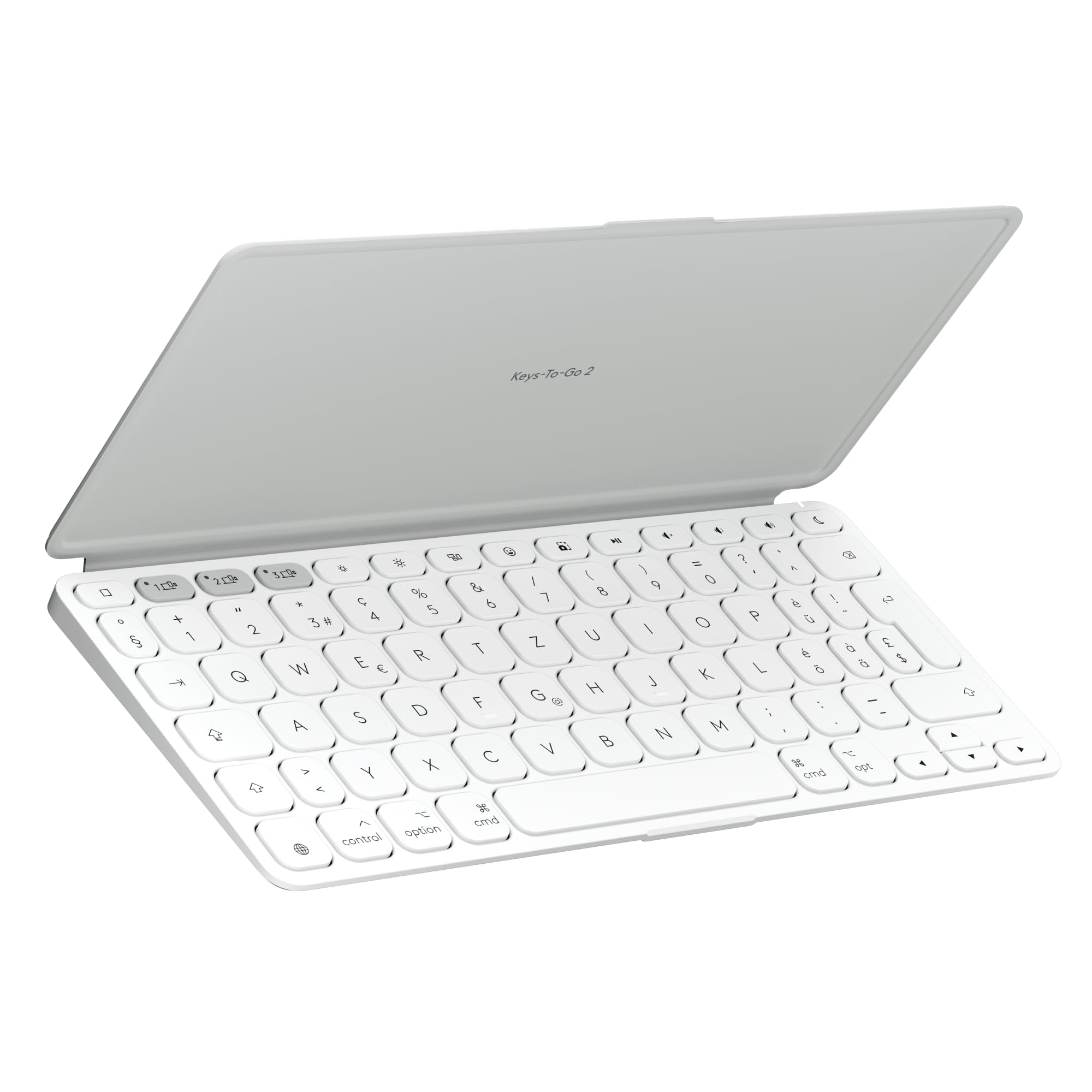 Logitech Keys-to-Go 2, mobile Bluetooth keyboard for tablets with integrated protective cover, slim, wireless keyboard for Windows, Android, Linux, iPad, iPhone, Mac, Apple TV, DEU QWERTZ - light gray - 920-012965