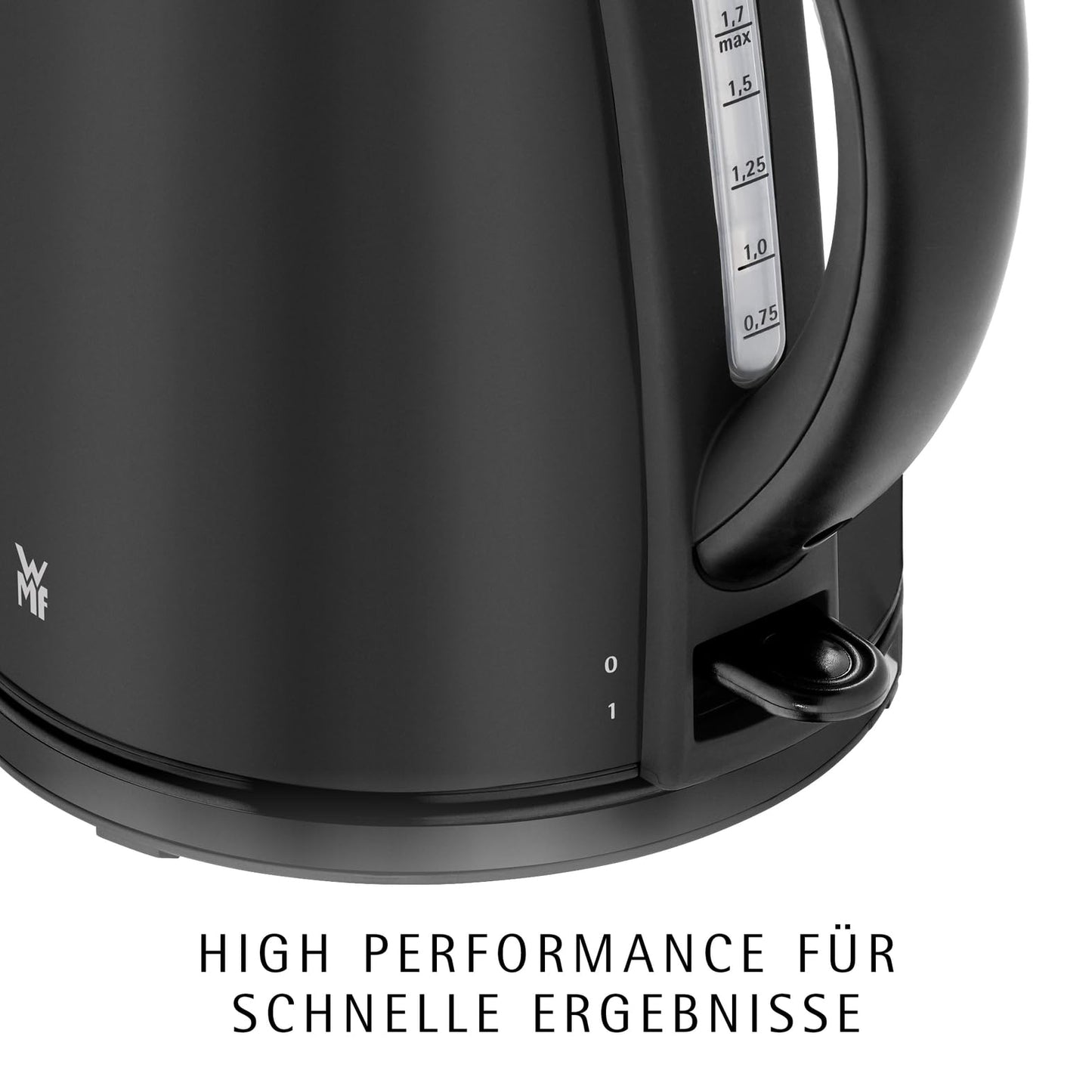 WMF Stelio kettle stainless steel 1.7L, electric kettle with limescale filter, 2400 W, illuminated water level indicator, matt black stainless steel - 413020072