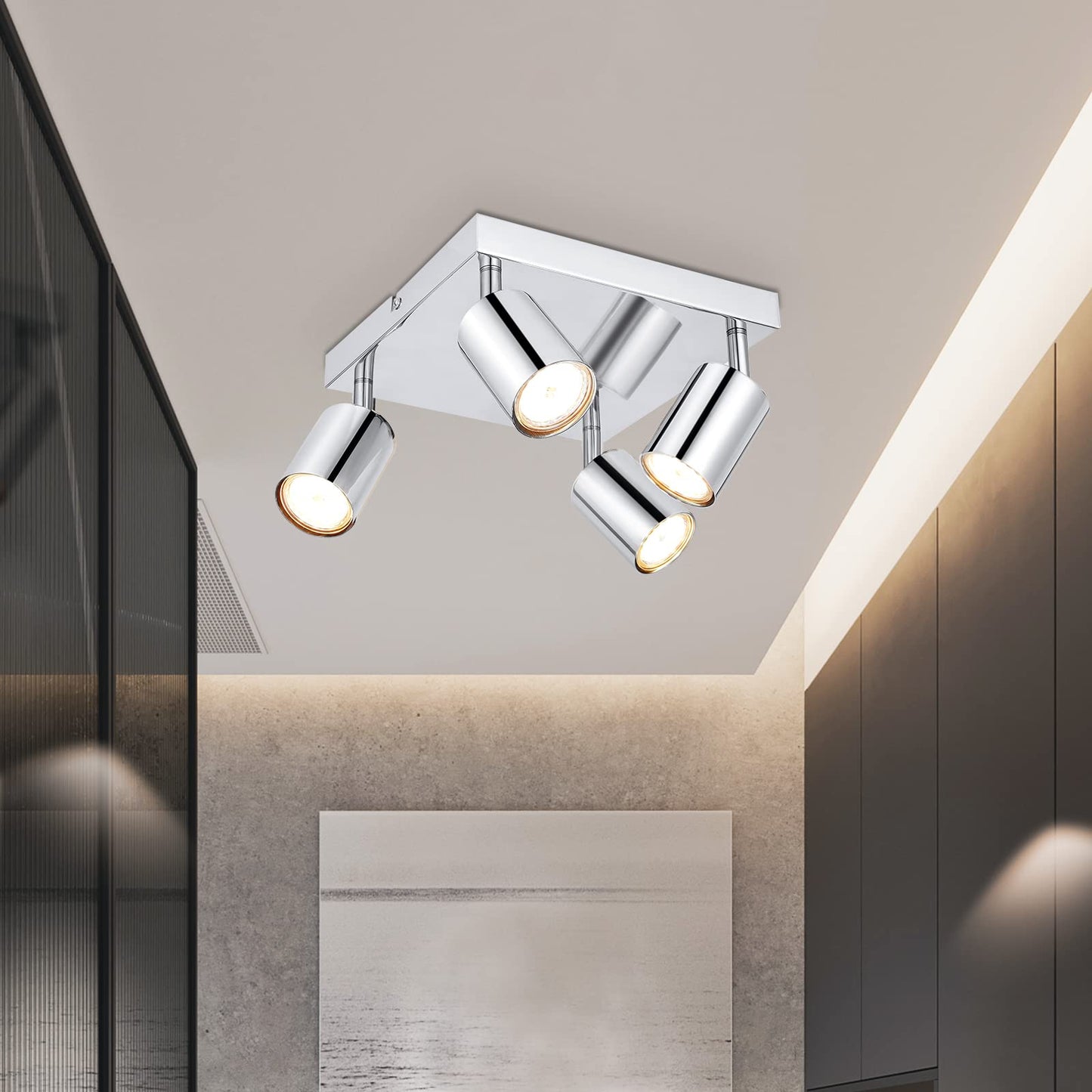 Dehobo LED ceiling spotlight 4 bulbs square swivel 350°, ceiling light spotlight GU10 ceiling lamp kitchen lamp ceiling spot for living room bedroom hallway, no GU10 bulb - D0460