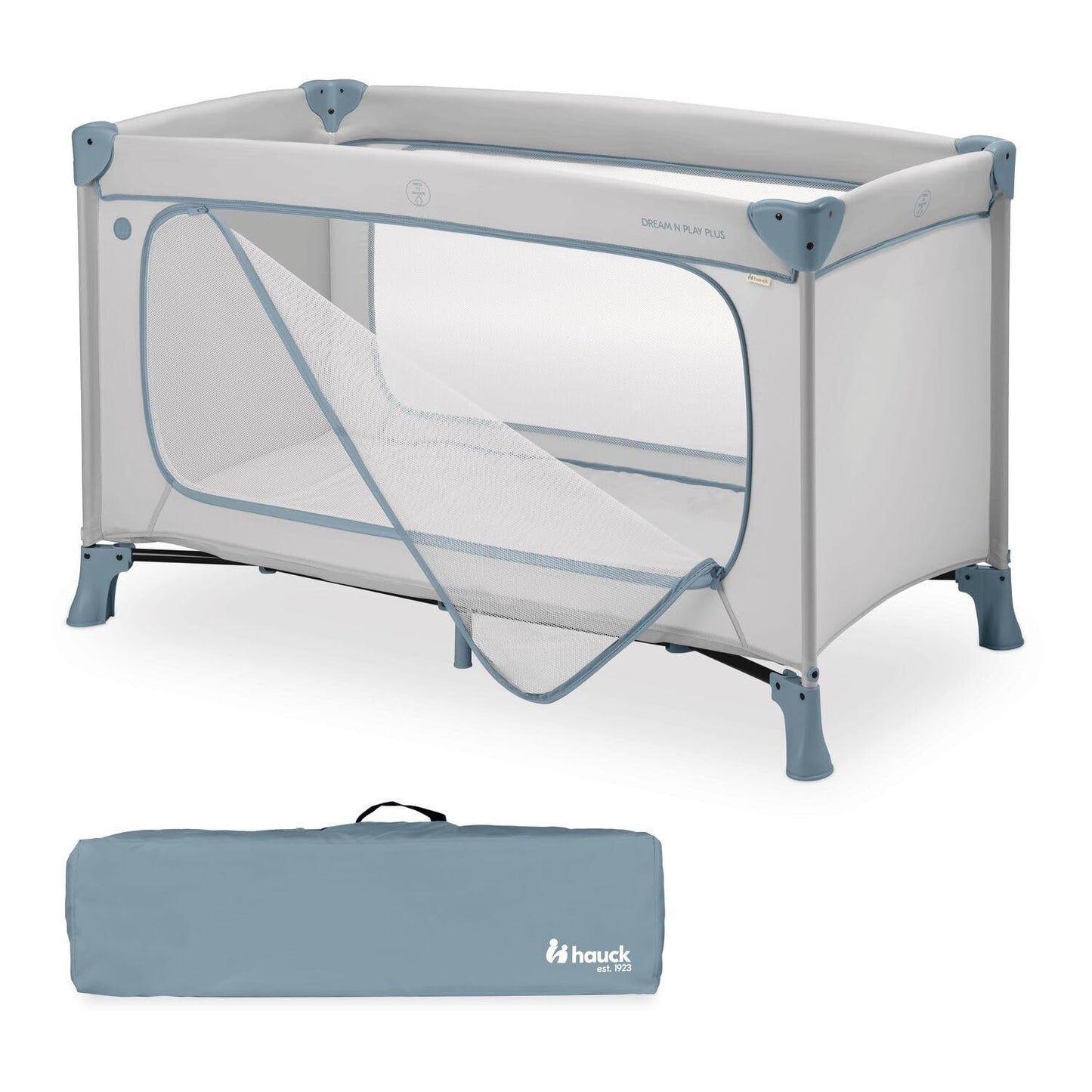 hauck travel cot baby with XL play opening, Dream N Play Plus Dusty Blue - 600986