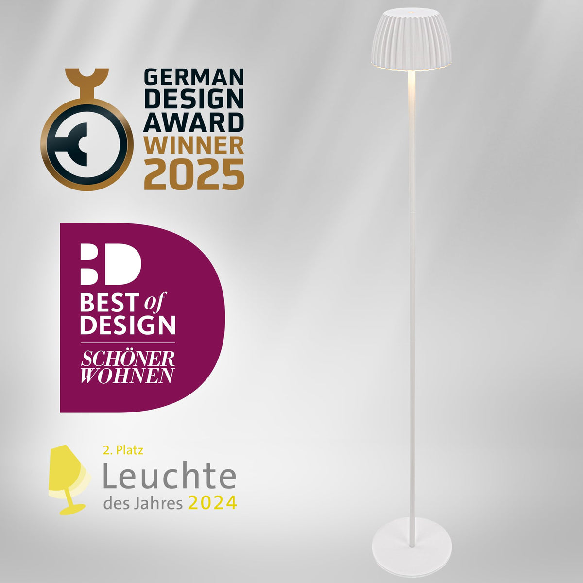 BRILONER - Riffle LED Floor Lamp Wireless IP44 with Touch, Dimmable, Memory Function, Replaceable Battery, Floor Reading Lamp, Living Room Lamp, German Design Award Winner 2025, 19x124 cm, White - 1238016