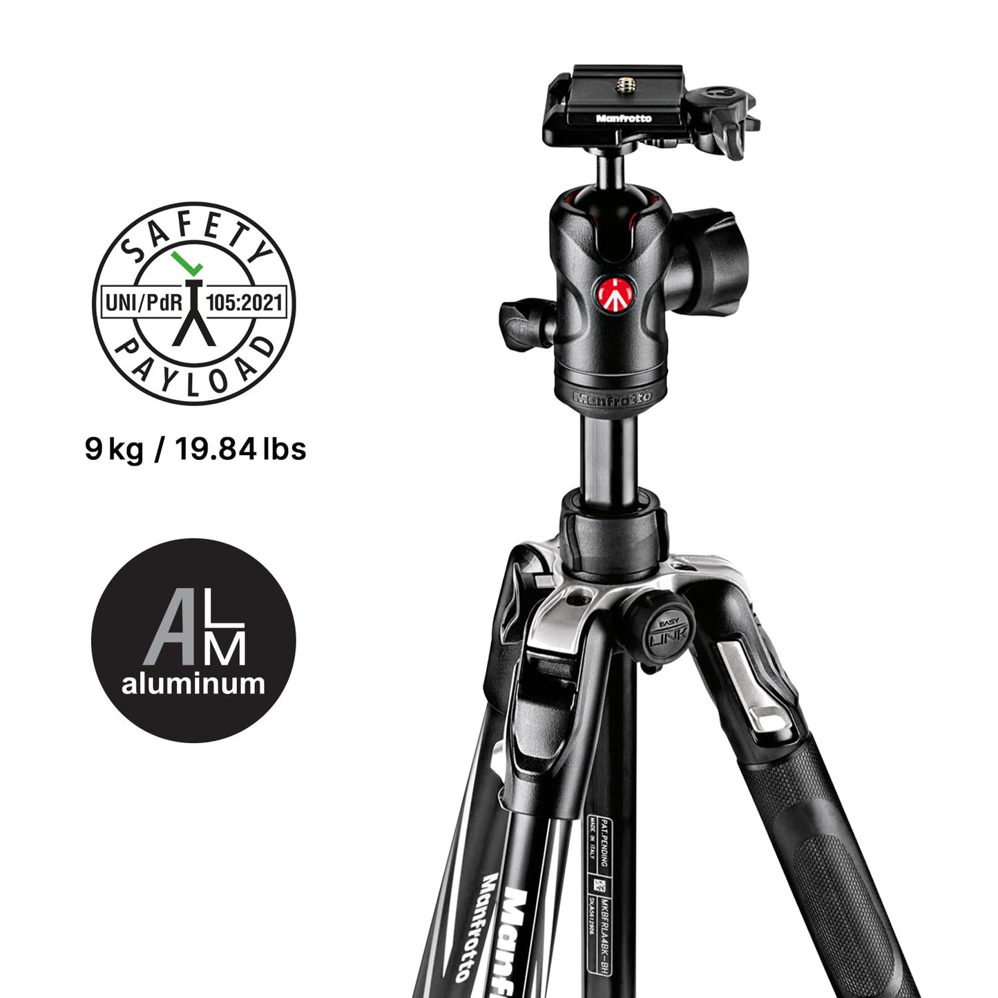Manfrotto Befree Advanced Camera Tripod with Lever Clamp, Portable and Compact Travel Tripod Set with Ball Head, Aluminum Tripod for DSLR and Mirrorless Cameras, Camera Accessories - MKBFRLA4BK-BH