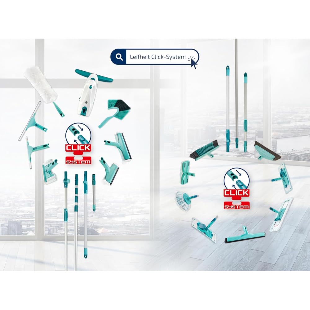 Leifheit window vacuum set Dry and Clean with 28 cm suction nozzle for 360° streak-free cleaning, window cleaner can be used for up to 38 minutes, window cleaner with automatic stand-by and click system - 51000