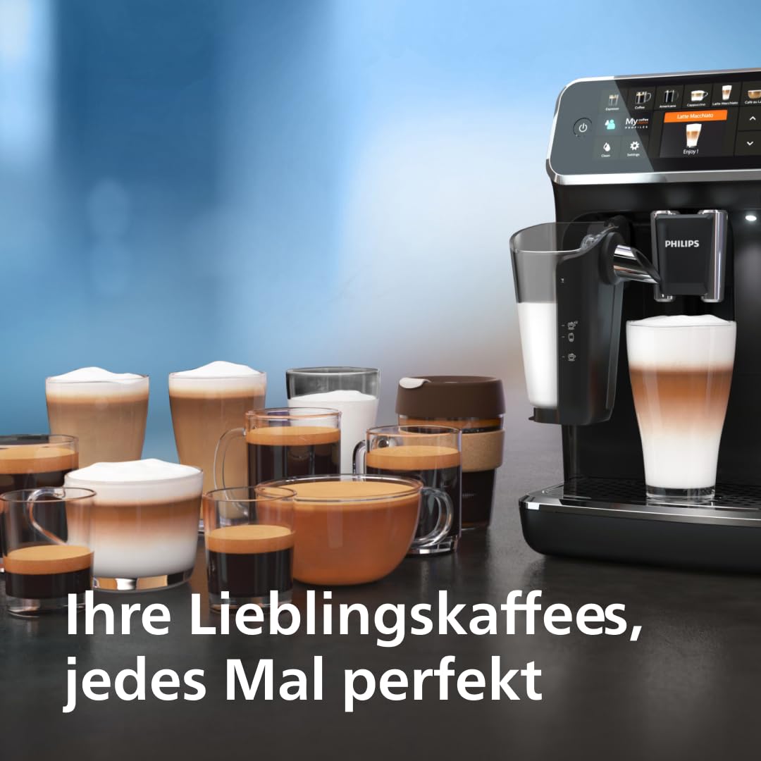 PHILIPS fully automatic coffee machine from the 5400 series - espresso machine for 12 drinks, quick-cleaning LatteGo system, intuitive TFT display, customizable coffee settings (EP5441/50)