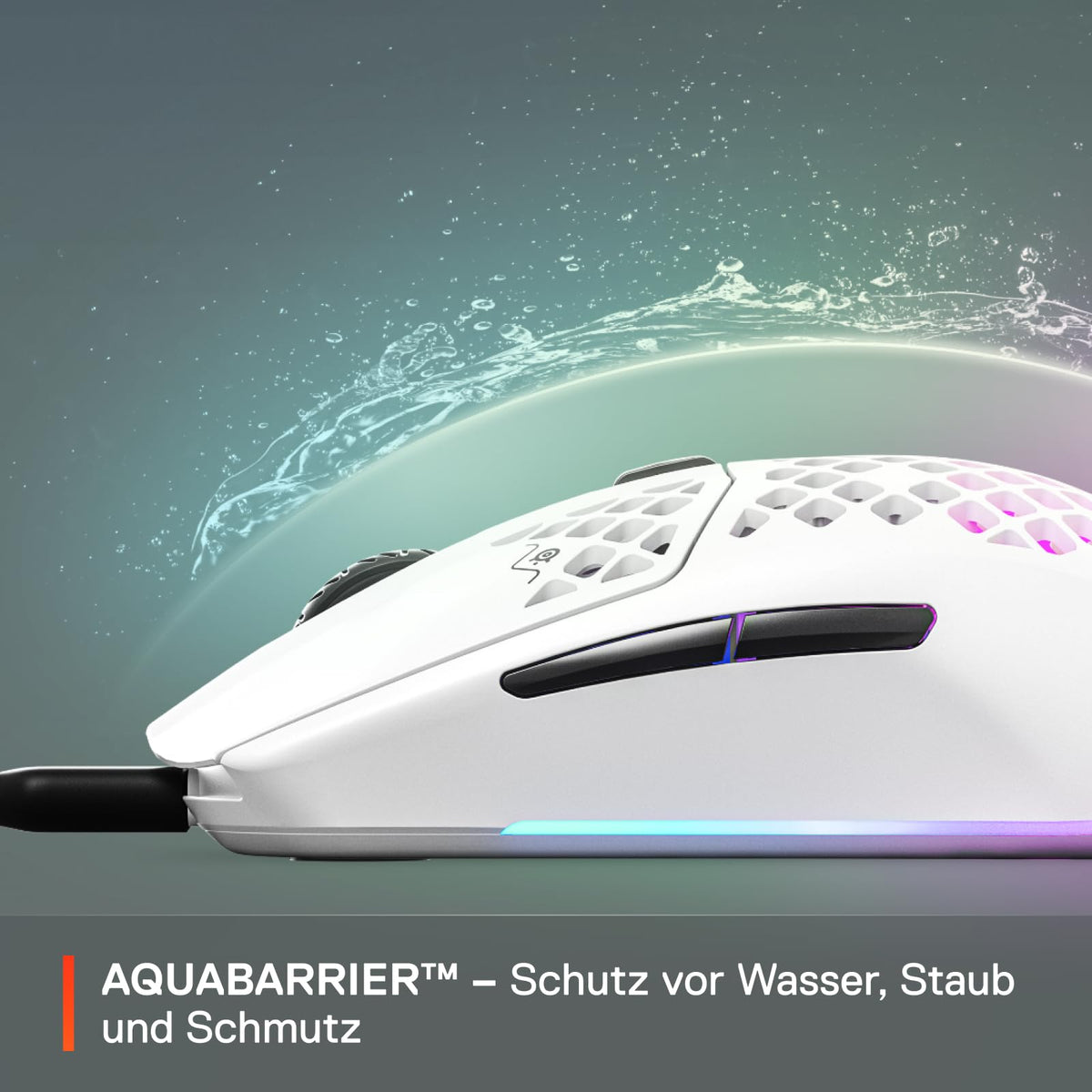 SteelSeries Aerox 3 - RGB Gaming Mouse with Surface Openings - Ultra-lightweight, water-resistant design - Optical TrueMove Core sensor with 8,500 DPI - Snow - 62612