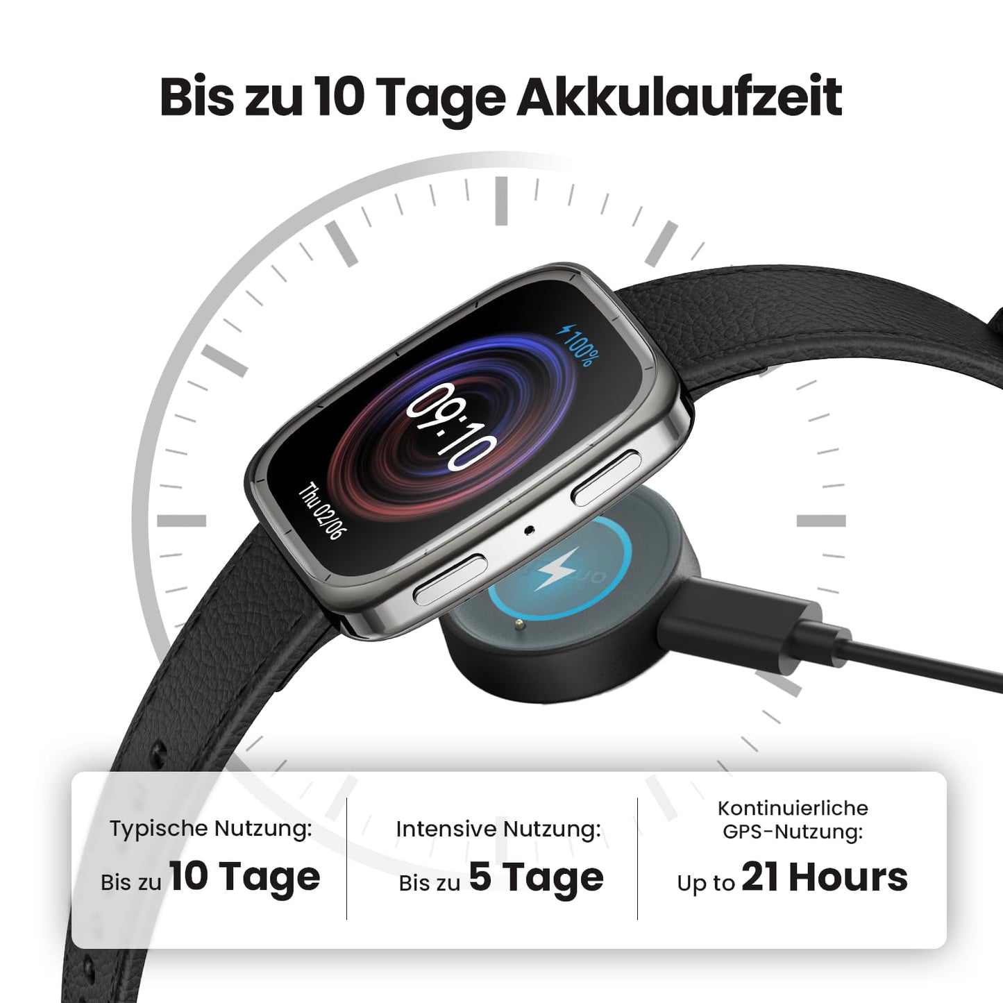 Amazfit Active 2 Smartwatch 43mm 1.75" AMOLED display, offline maps with GPS, 10 days battery, 160+ sports modes, waterproof, heart rate & sleep tracker for Android & iPhone, black leather strap