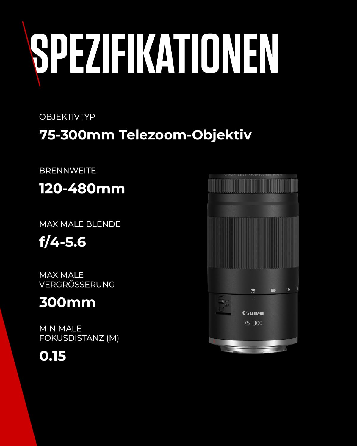 Canon RF 75-300mm F4-5.6 Lens | Lightweight telephoto zoom lens for wildlife & sports photography | With autofocus motor & Super Spectra coating | Compatible with Canon EOS R system cameras