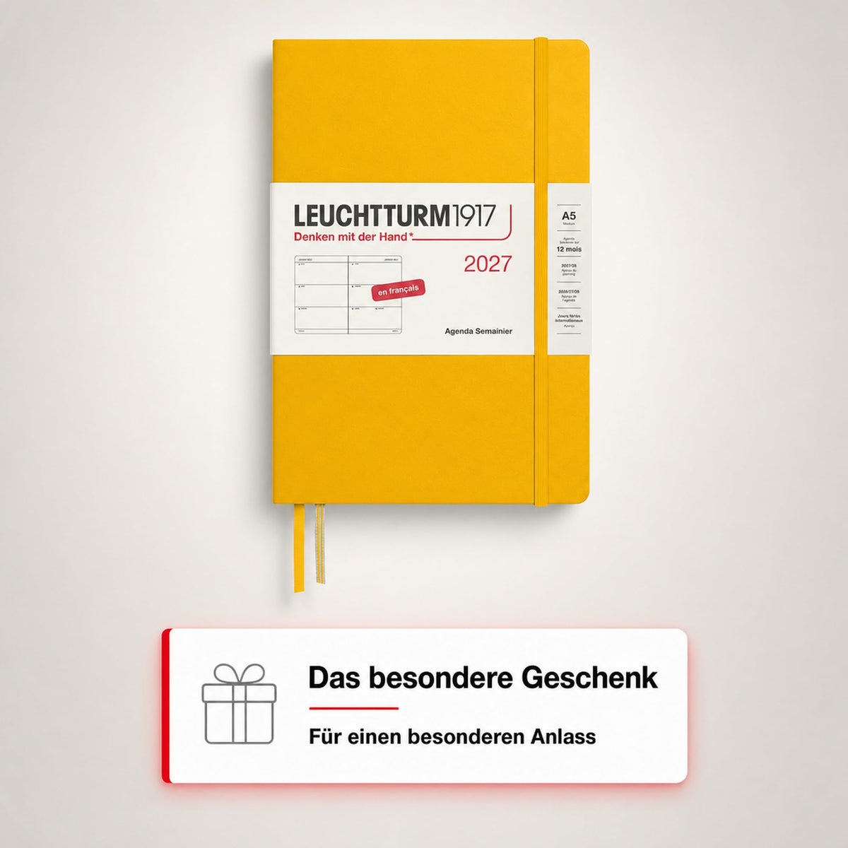 LEUCHTTURM1917 Calendar săptămânal 2027 mediu (A5) - franceză, floarea soarelui, copertă cartonată, 12 luni - ianuarie-decembrie 2027, 1 săptămână pe pagină dublă cu compatibilitate ridicată cu cerneală - 400404