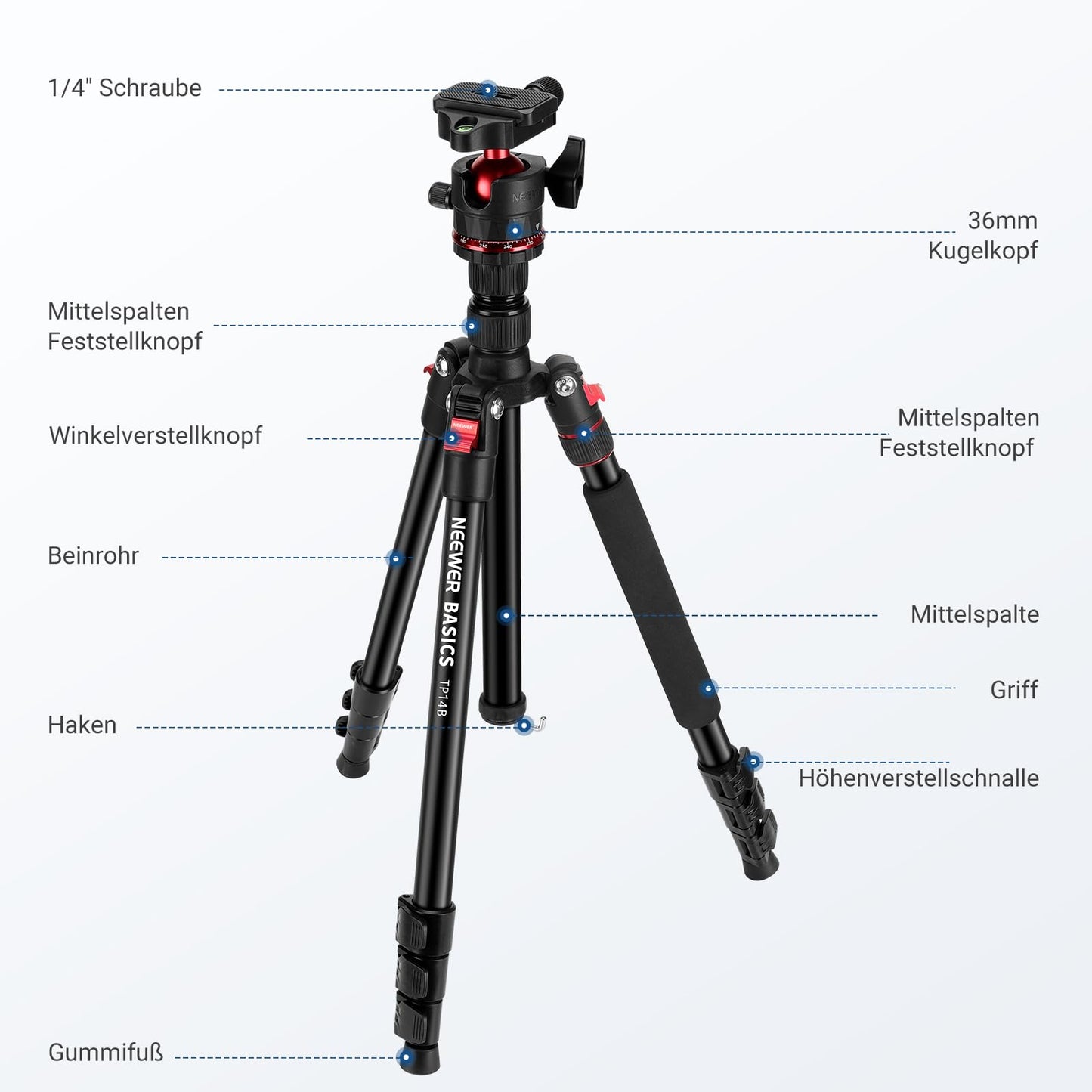 NEEWER Basics 72" / 182cm Travel Tripod Monopod Compact Lightweight Portable Camera Tripod Stand for Shooting, Arca Type Ball Head, Mobile Phone Holder Compatible with iPhone, Max. Load 8kg, TP14B