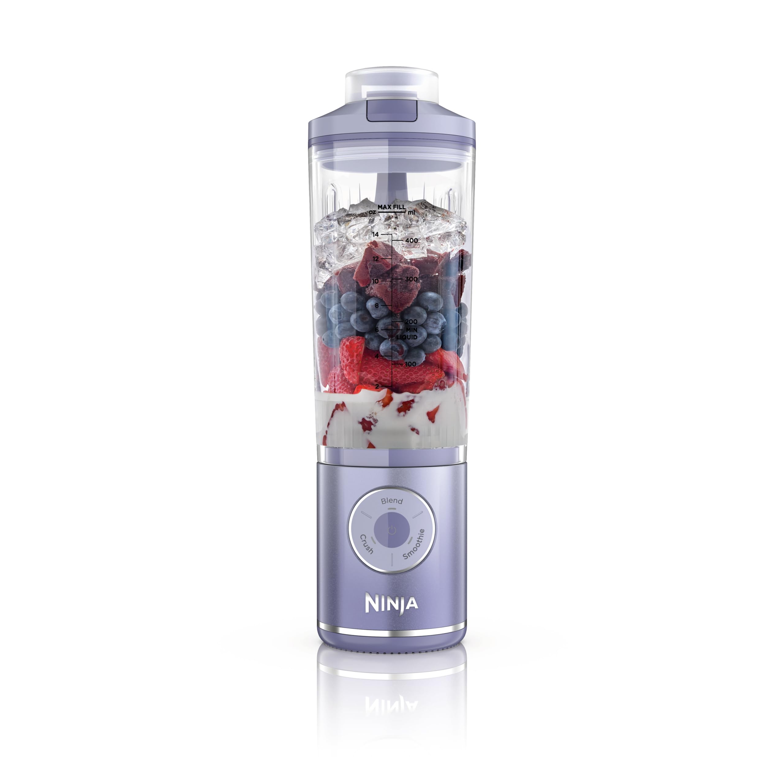 Blender portabil Ninja Blast Max pentru smoothie-uri, 570 ml, reîncărcabil, cană pentru amestecare și capac etanș, 3 funcții, smoothie-uri, shake-uri proteice, Lavender BC251EULD