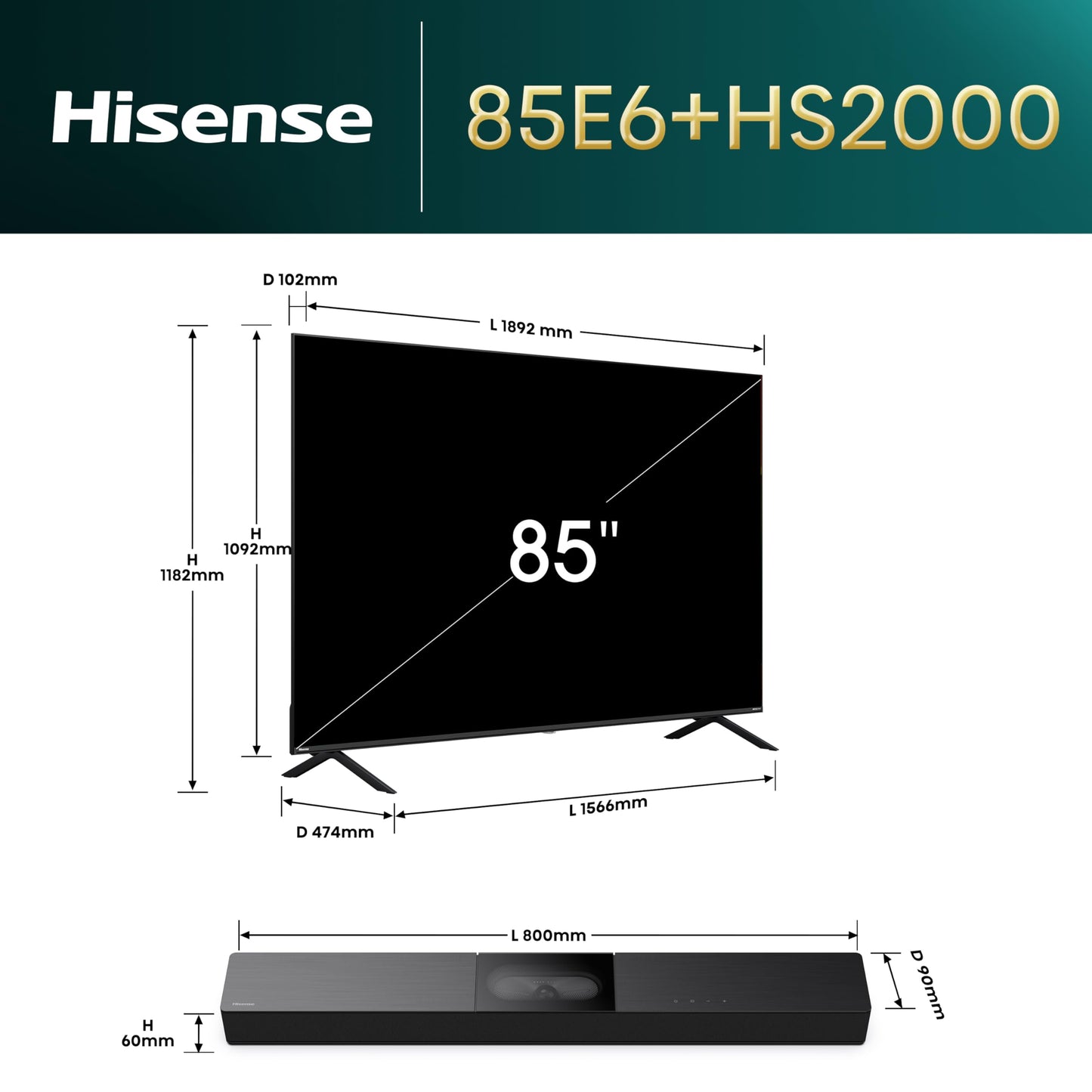 Hisense Bundle of 85E6NT 214.78cm (85 inch) television - 58E6DS