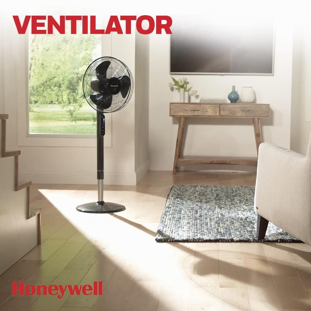 Honeywell Advanced QuietSet Oscillating Pedestal Fan (5 Speed Settings, Timer Function, 70° Oscillation, Height Adjustment, Remote Control, Easy to Use) HSF600B - HSF600BE4