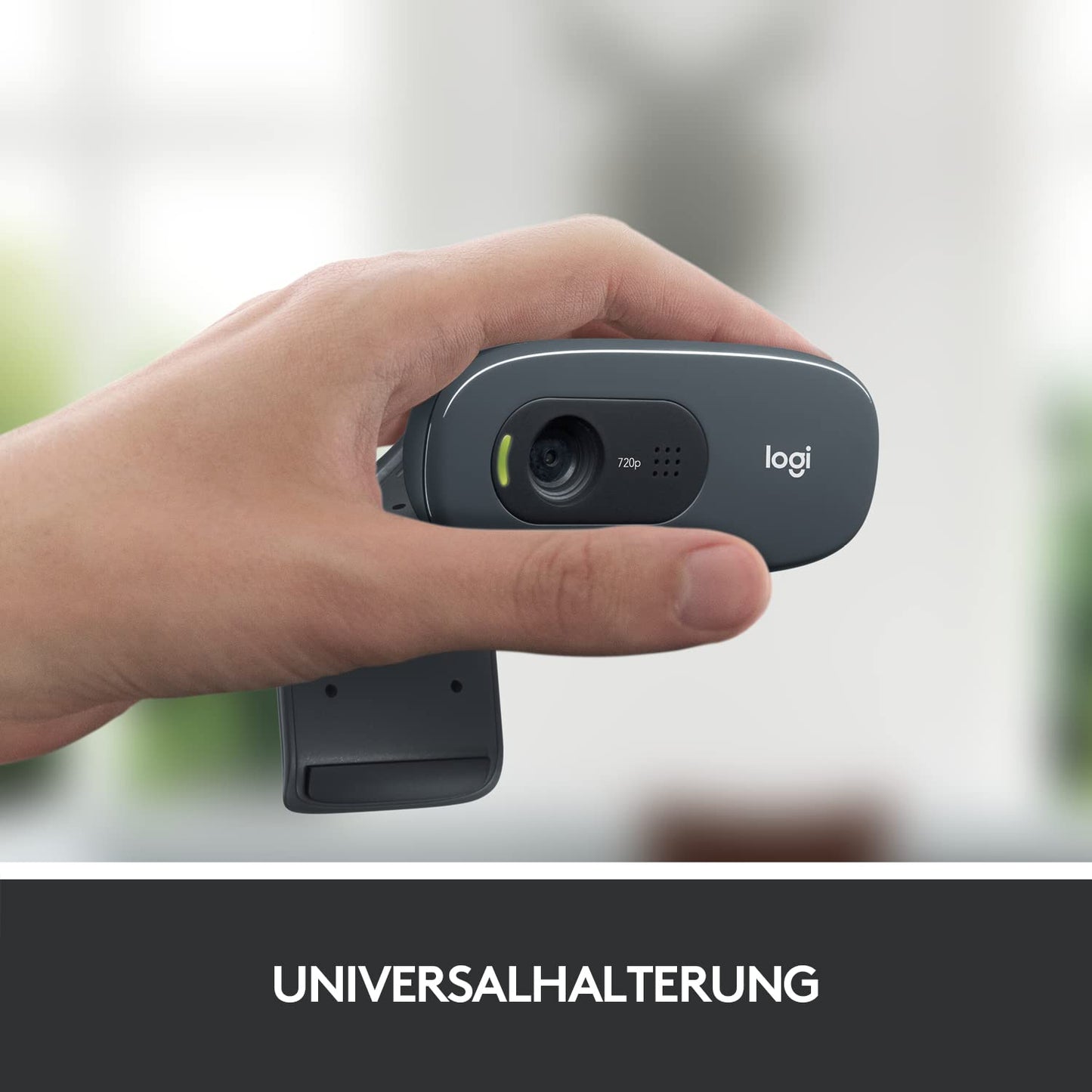Logitech C270 Webcam, HD 720p, 60° field of view, fixed focus, exposure compensation, USB port, noise reduction, universal mount, for Skype, FaceTime, Hangouts, etc. - Black