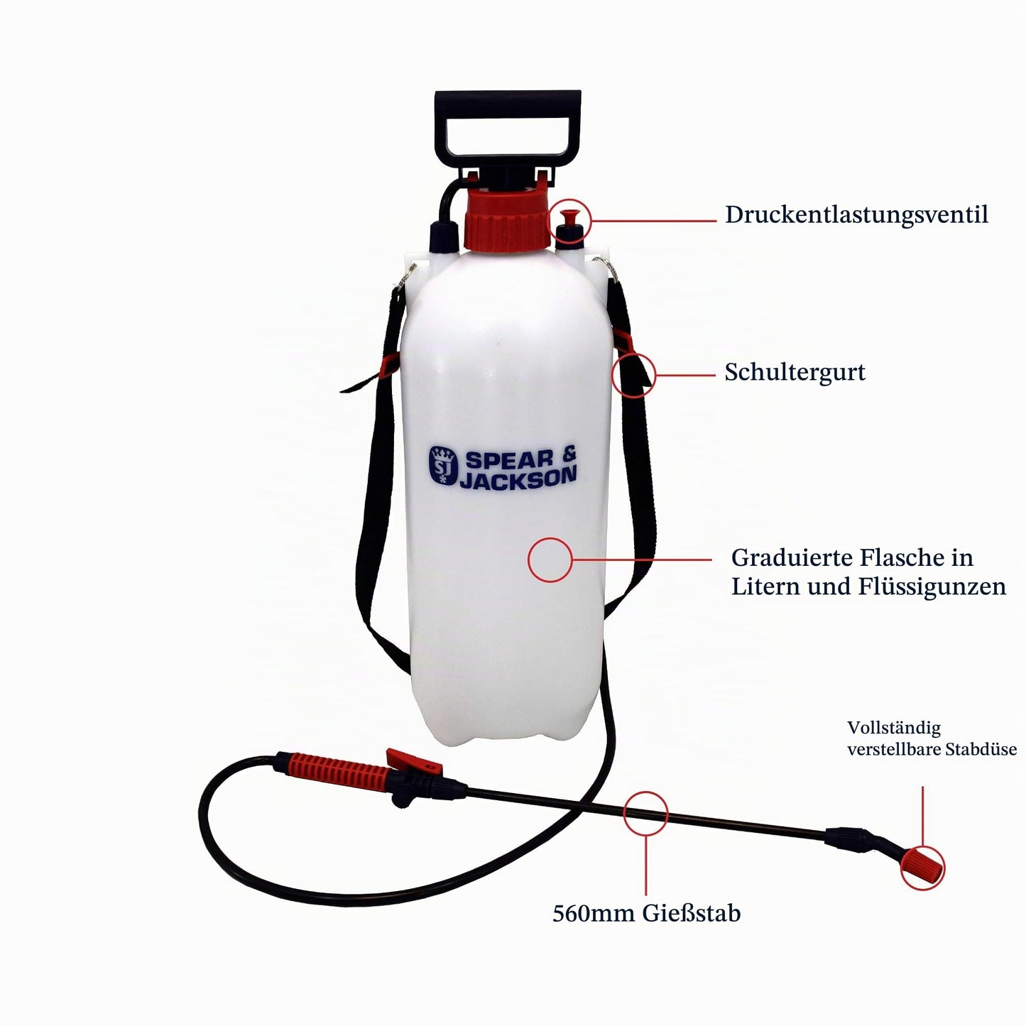 Spear & Jackson 8LPAPS 8 Liter (8L) Pump Pressure Sprayer - Spraying Water, Fertilizer & Pesticides, Adjustable Nozzle & Flow, 560mm Spray Lance with 1.3m Hose, Easy to Carry