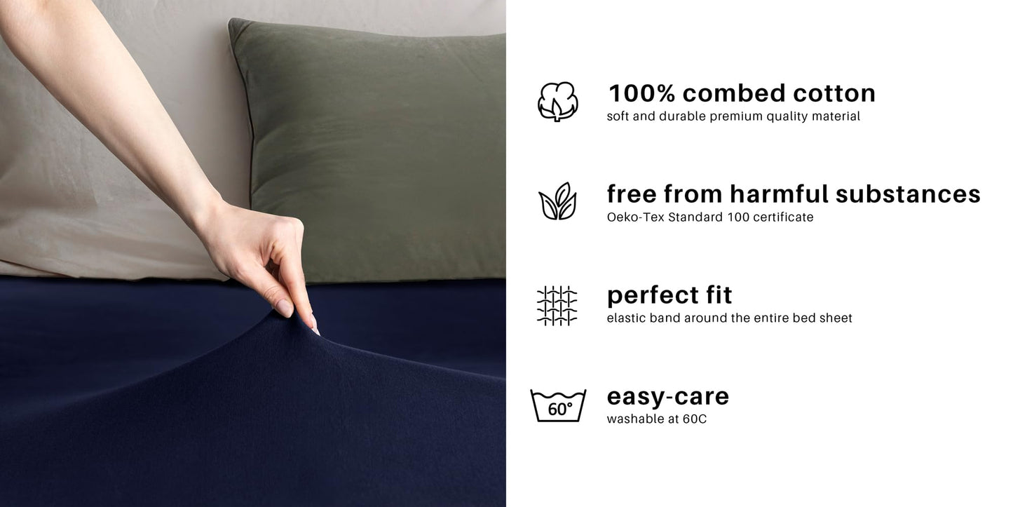 DecoKing fitted sheets 200x220 220x240 cm 100% combed cotton dark blue fitted sheets jersey box spring bed Amber 200 x 220 220 x 240
