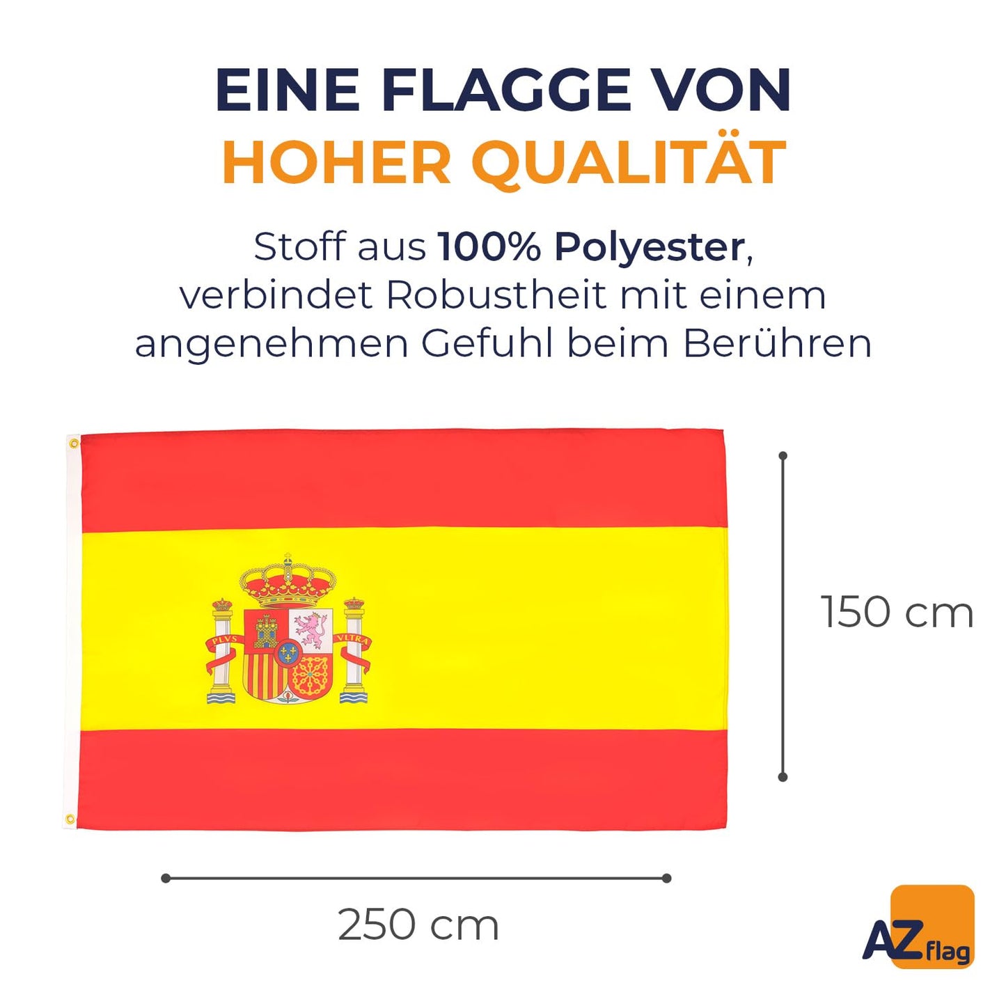 AZ FLAG - Spain Flag - 250x150 cm - Large Spanish Flag 100% Polyester with Brass Eyelets - 300g - K_61