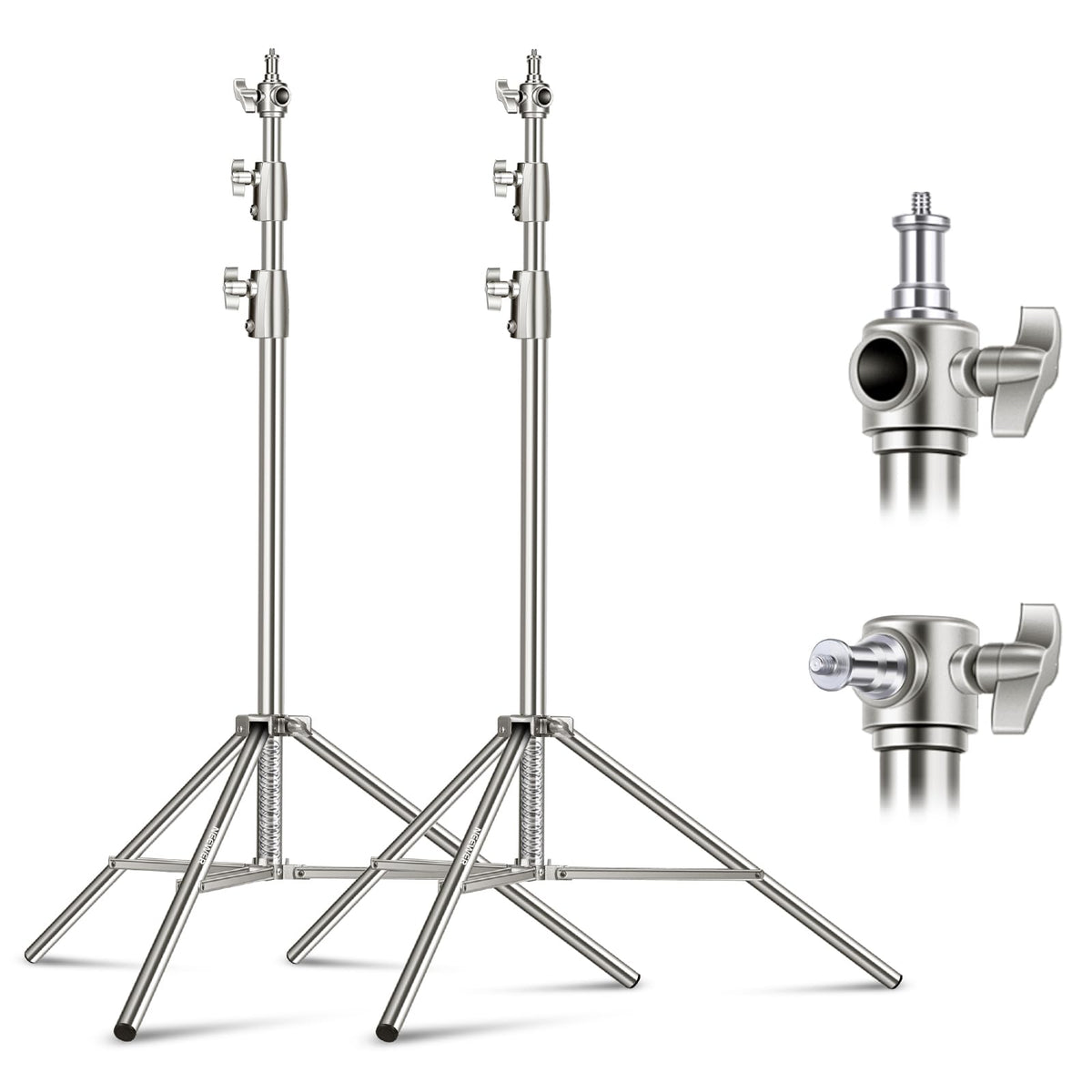 NEEWER 280cm light stand, 2 pieces stainless steel light stand, spring-damped heavy duty photography lamp tripod with 1/4" to 3/8" adapter for flash video ring light monolight softbox, max. 10kg, ST-280SS