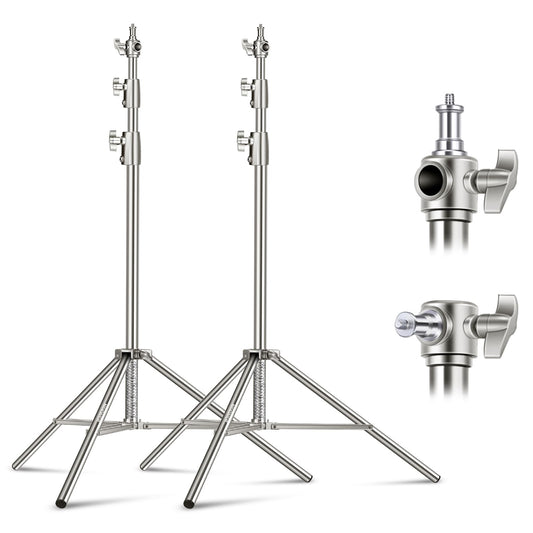 NEEWER 280cm light stand, 2 pieces stainless steel light stand, spring-damped heavy duty photography lamp tripod with 1/4" to 3/8" adapter for flash video ring light monolight softbox, max. 10kg, ST-280SS