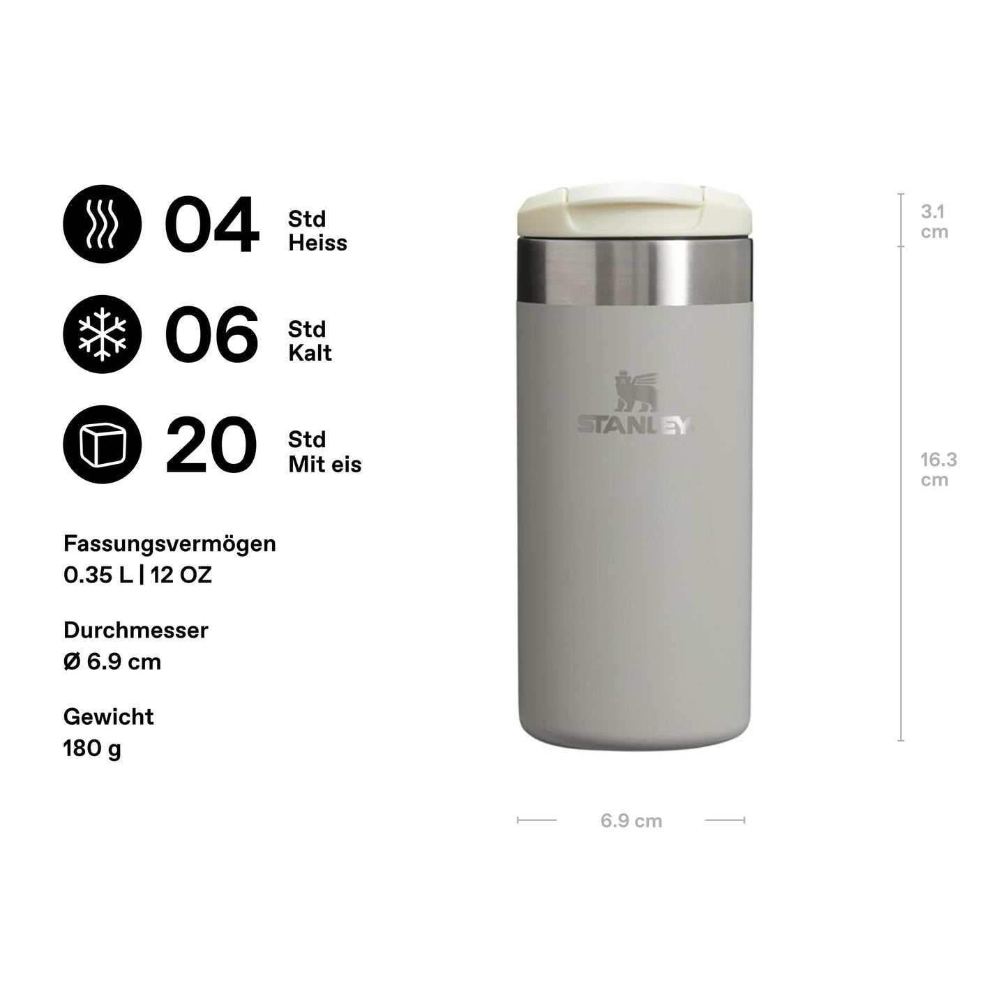 Stanley 1913 Aerolight Transit Thermo Mug 0.35L - Keeps Hot for 4 Hours - Dishwasher Safe - Coffee Mug To Go Leak-Proof - Compatible with Common Car Drink Holders - Charcoal - 100000111519