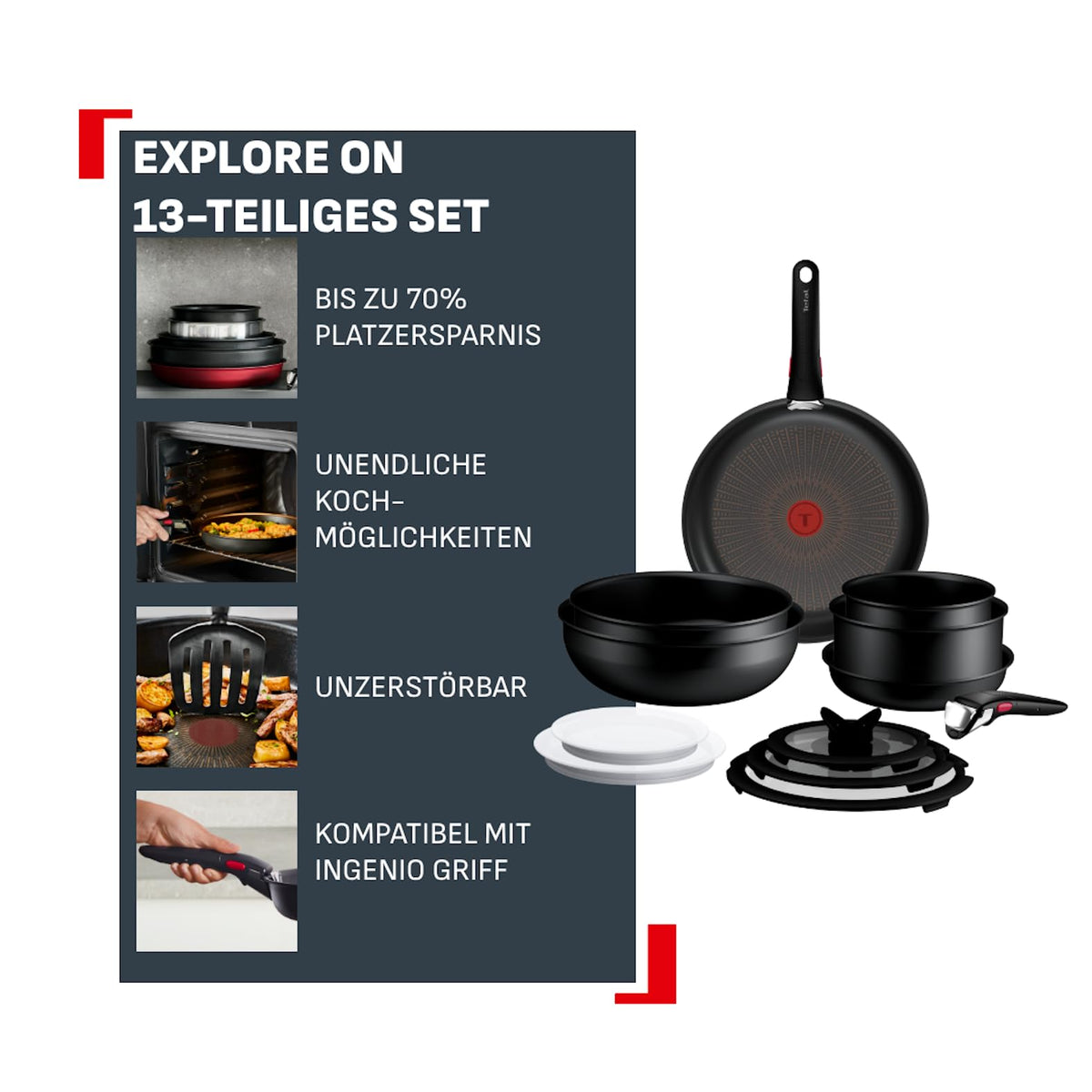 Tefal Ingenio Explore 13-piece Cookware Set, Black, L2679302