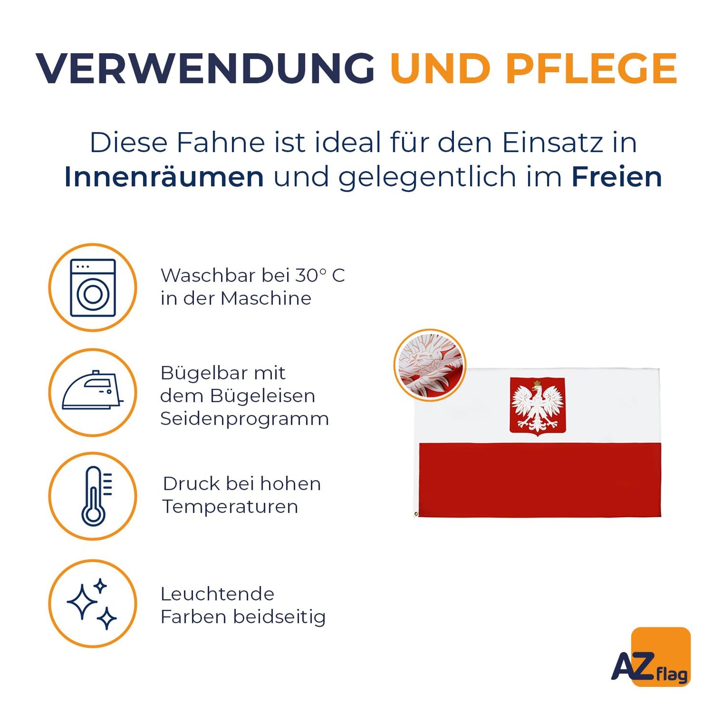 AZ FLAG - Poland Flag with Eagle - 250x150 cm - Large Polish Flag 100% Polyester with Brass Eyelets - 300g - K_300