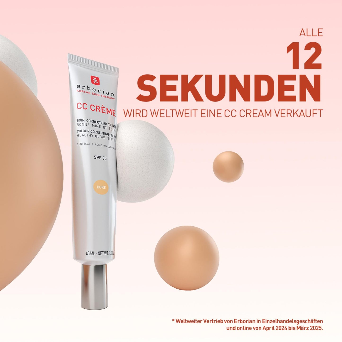 Erborian - CC Crème with Centella Asiatica - High-Definition Illuminating Facial Cream and Make-up - Sun Protection SPF 30 - Korean Cosmetics - Doré 40 ml - 6AA10411