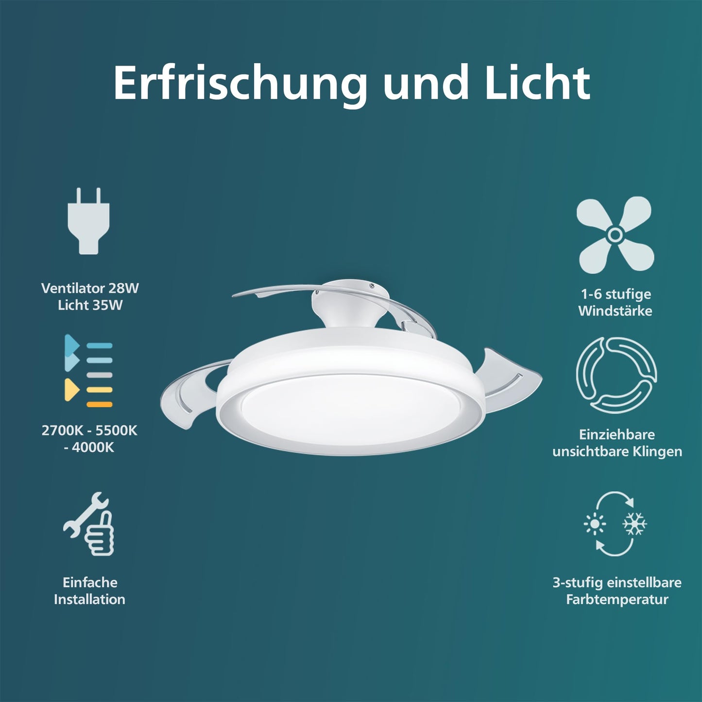 Philips Bliss LED DC ceiling light fan 28W+35W, 2700-5500K, white, white - 929004081601