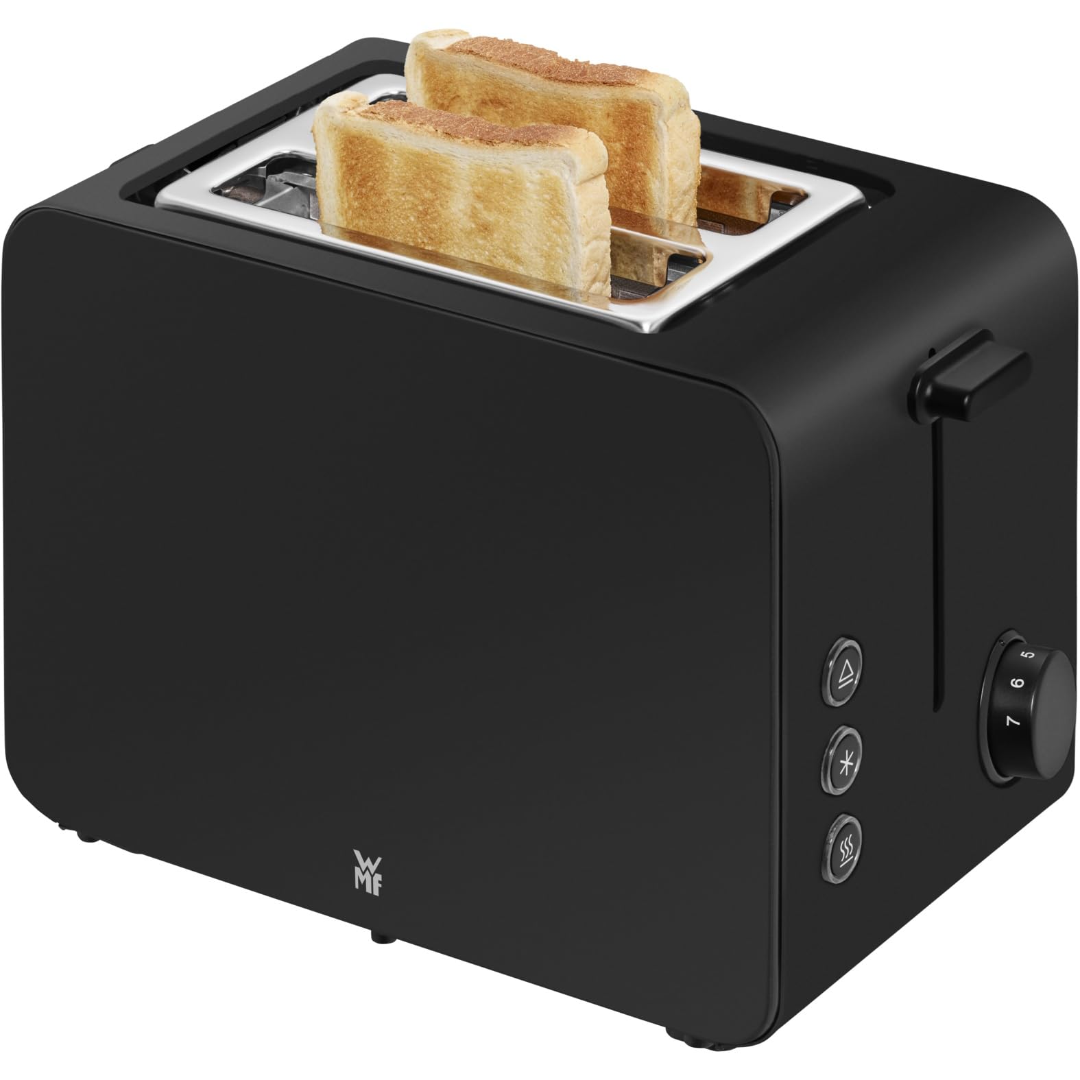 Prajitor de pâine WMF Stelio 2 felii, oțel inoxidabil, prăjitor de pâine cu două fante, cu accesoriu pentru chifle, funcție bagel, 7 niveluri de rumenire, 900 W, oțel inoxidabil negru mat - 414210071