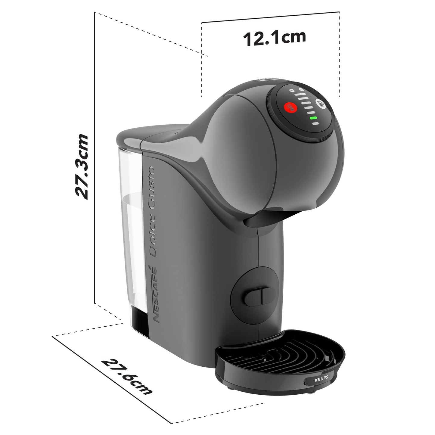 NESCAFÉ Dolce Gusto Genio S by KRUPS, coffee capsule machine, 15 bar, ultra-compact, high pressure, over 30 coffee creations, selectable drink size, auto shut-off, anthracite, KP243B