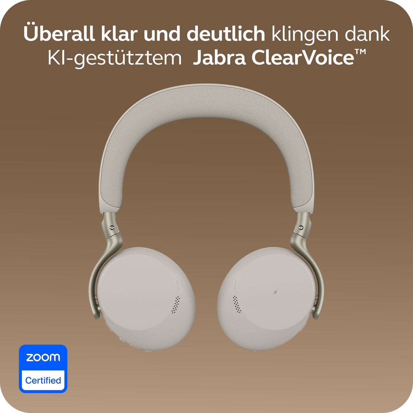 Jabra Evolve3 75 on-ear Bluetooth headset wireless with microphone for office, USB-C, AI voice call, advanced active noise cancellation, 22h battery, for online meeting apps, warm gray - 37599-989-898