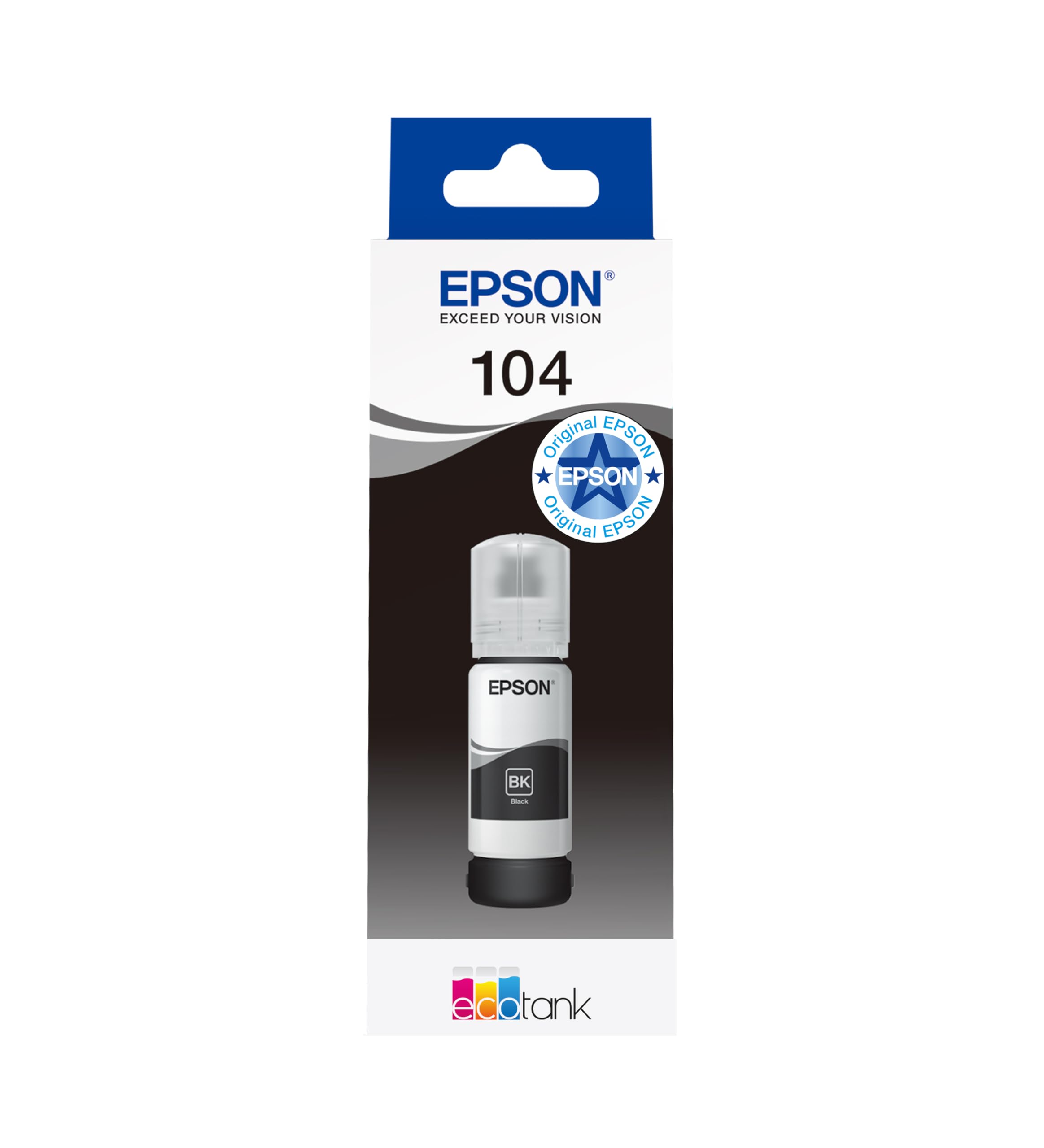 Epson EcoTank 104 Original Ink Bottle | Black| High yield – Up to 4,500 pages | Brand quality for optimal results - EP65580
