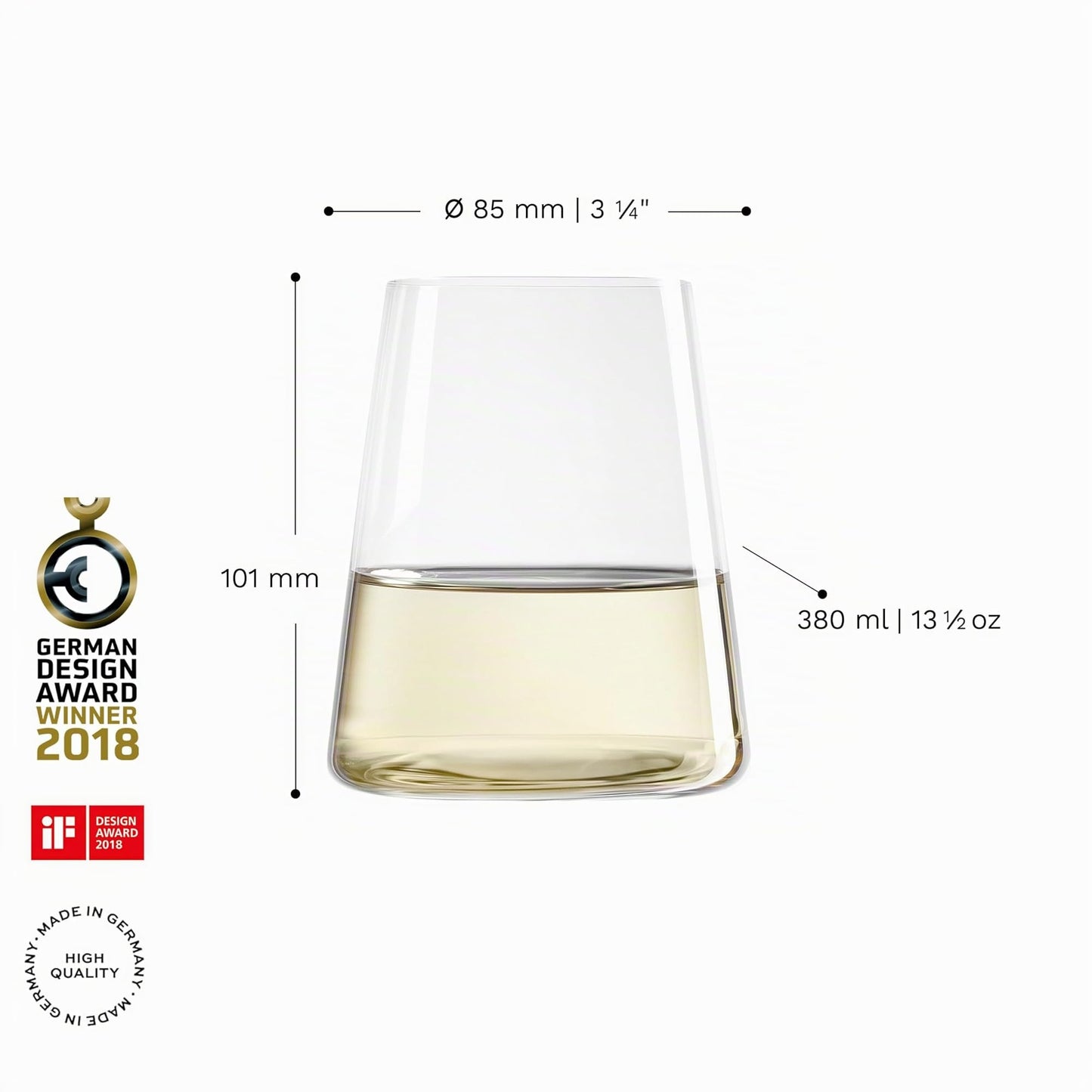 Stölzle Lausitz Power white wine cups set of 6 380 ml - Modern wine glasses without stem for maximum aroma development - Flat white wine glasses made of crystal glass - Dishwasher and shockproof, Made in Germany - 4012632239297