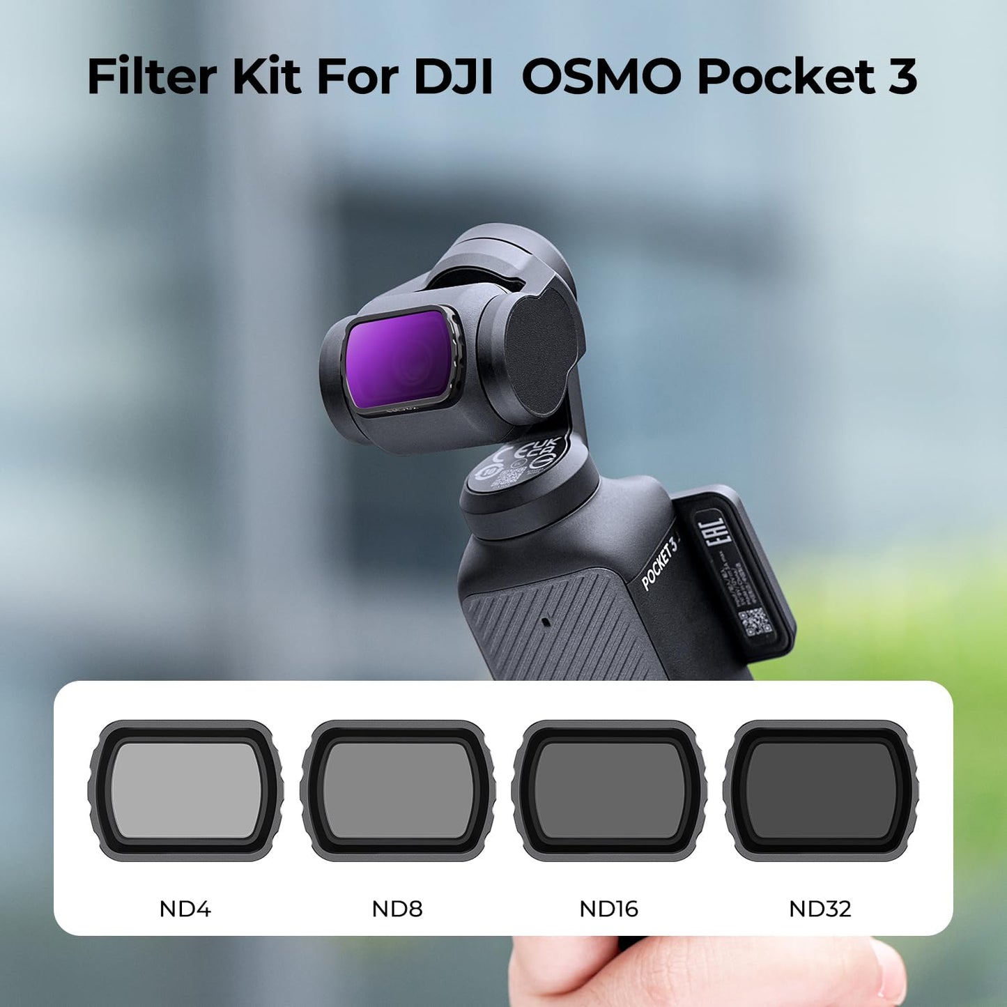 K&F CONCEPT magnetic ND filter set, compatible with DJI OSMO Pocket 4 and Pocket 3, pack of 4 ND4, ND8, ND16, ND32 filters, Osmo Pocket 4/3 accessories (aluminum frame) - SKU.2093
